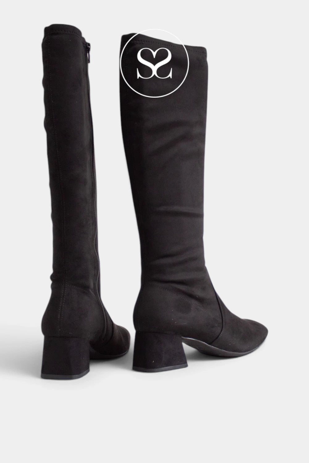 Wonders Black Suede Heeled Knee High Boots - G-5531