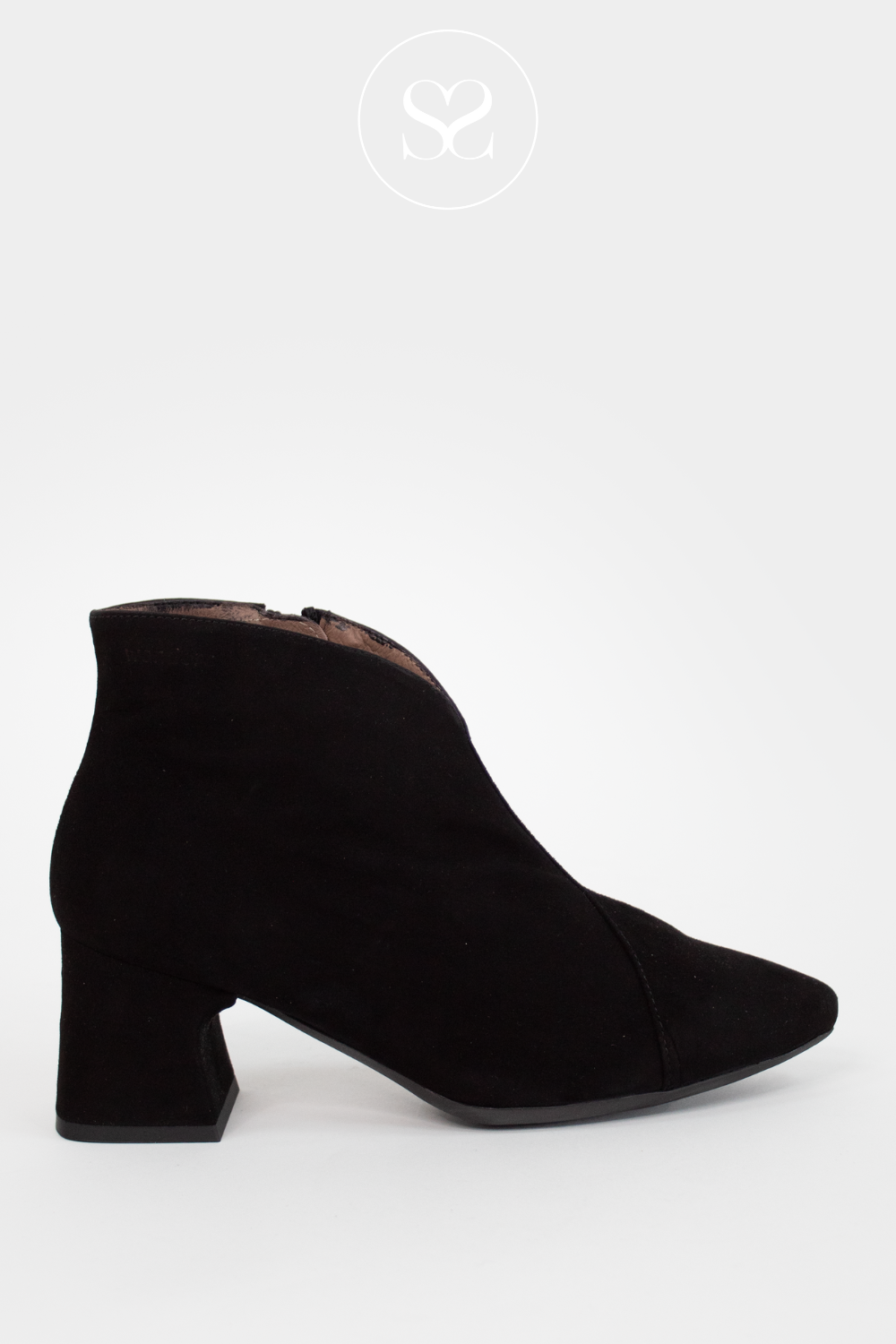 WONDERS I 9013 BLACK SUEDE BLOCK HEEL ANKLE BOOTS
