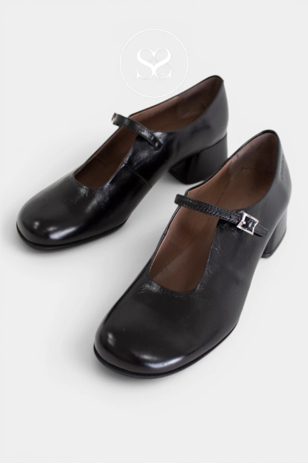 Wonders Black Block Heel Mary-Jane Shoes D-2412