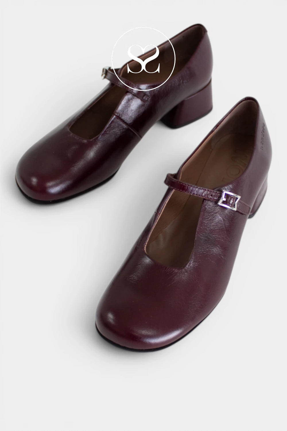 Wonders Burgundy Block Heel Mary-Jane Shoes D-2412