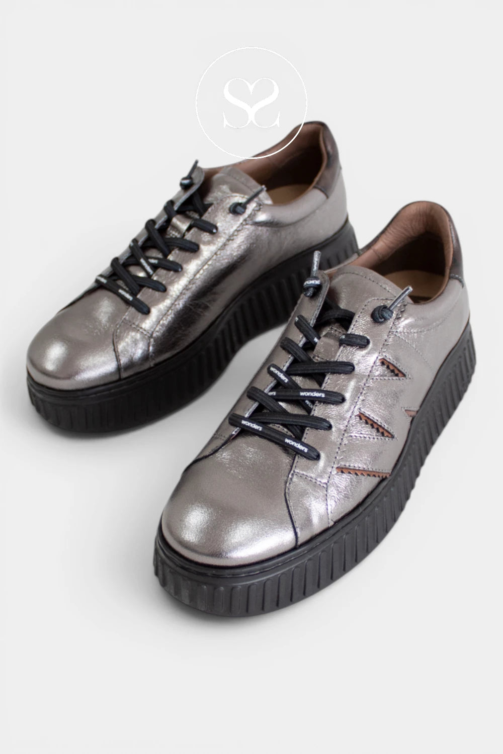 Wonders Pewter Metallic Platform Trainers - A-5201