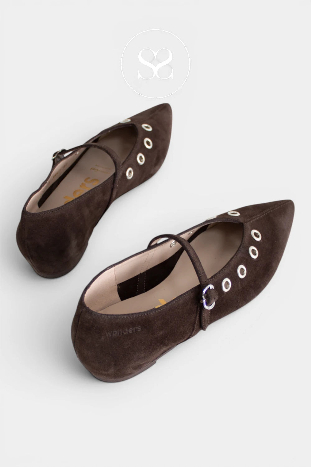 Wonders Brown Suede Flat Mary-Jane Pumps A-3841