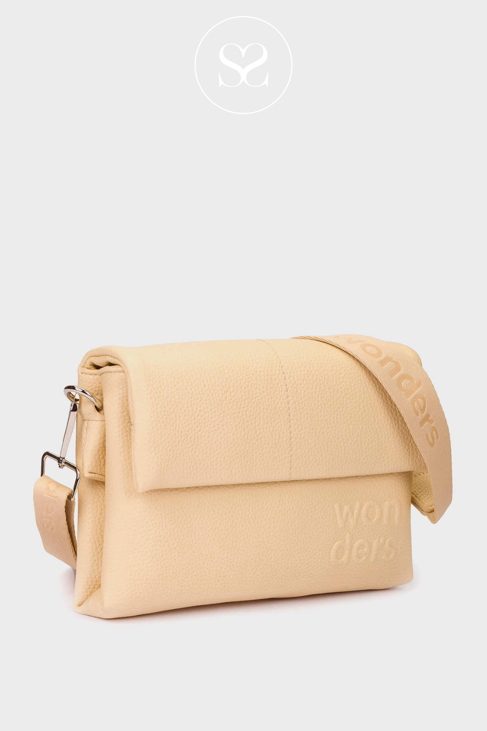 Wonders WB-54020 cream small crossbody bag with thick shoulder strap and Wonders branding