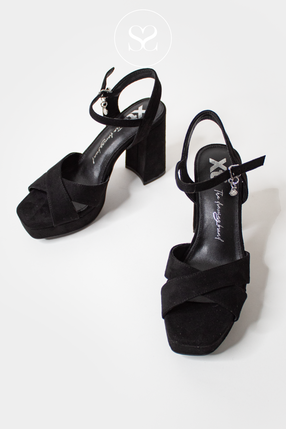 XTI 142357 BLACK PLATFORM BLOCK HEELS WITH CROSS STRAPS AND ADJUSTABLE ANKLE STRAP