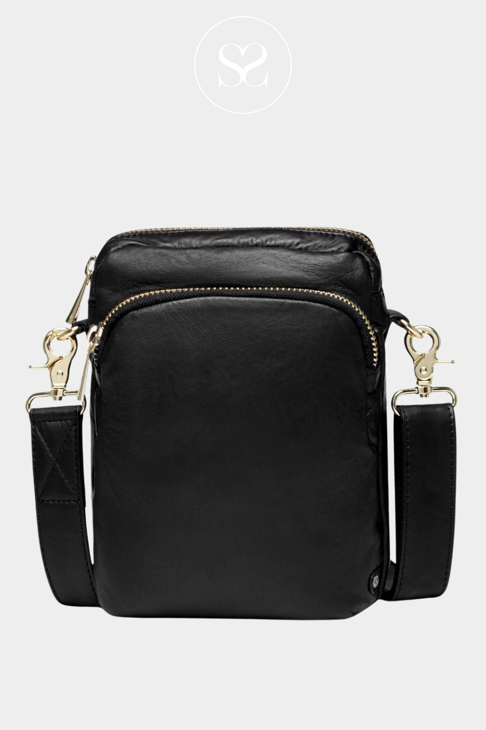 Small black crossbody bag with gold details from depeche