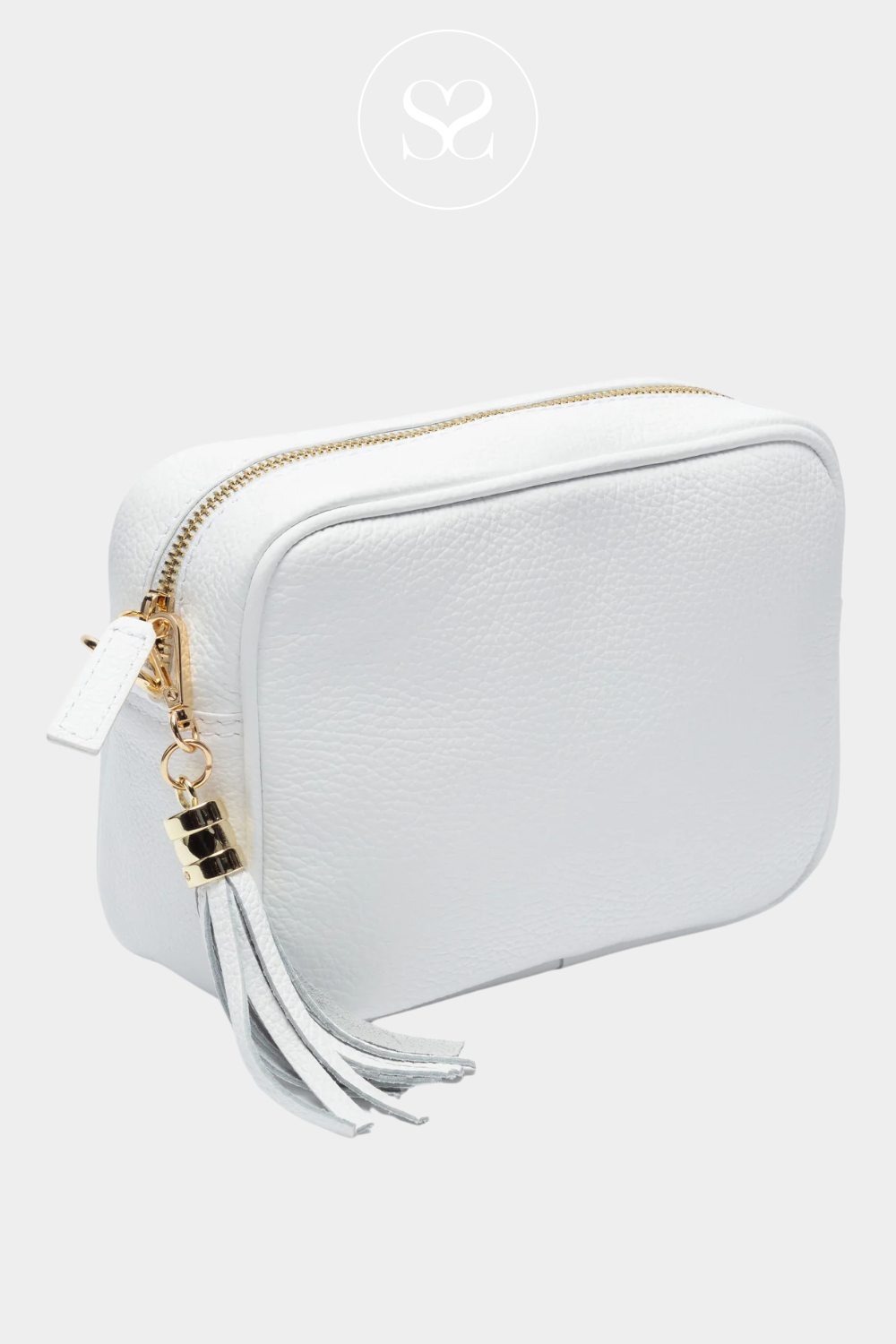 elie beaumont white leather crossbody bag with gold zip opening