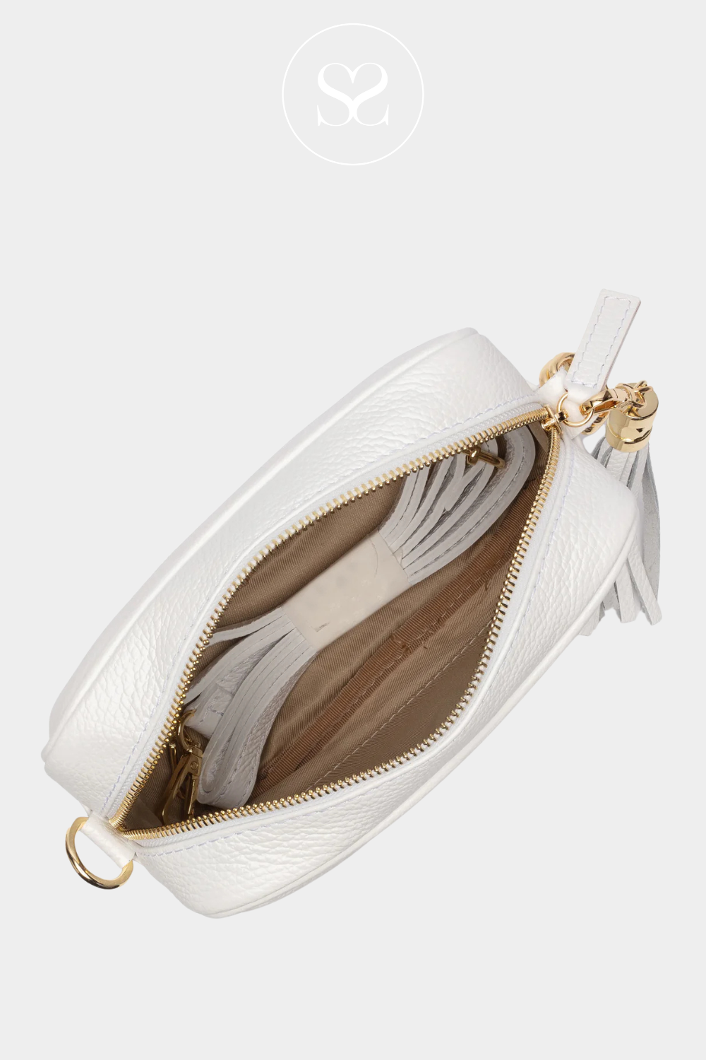 elie beaumont white leather cross body bag with removal matching strap