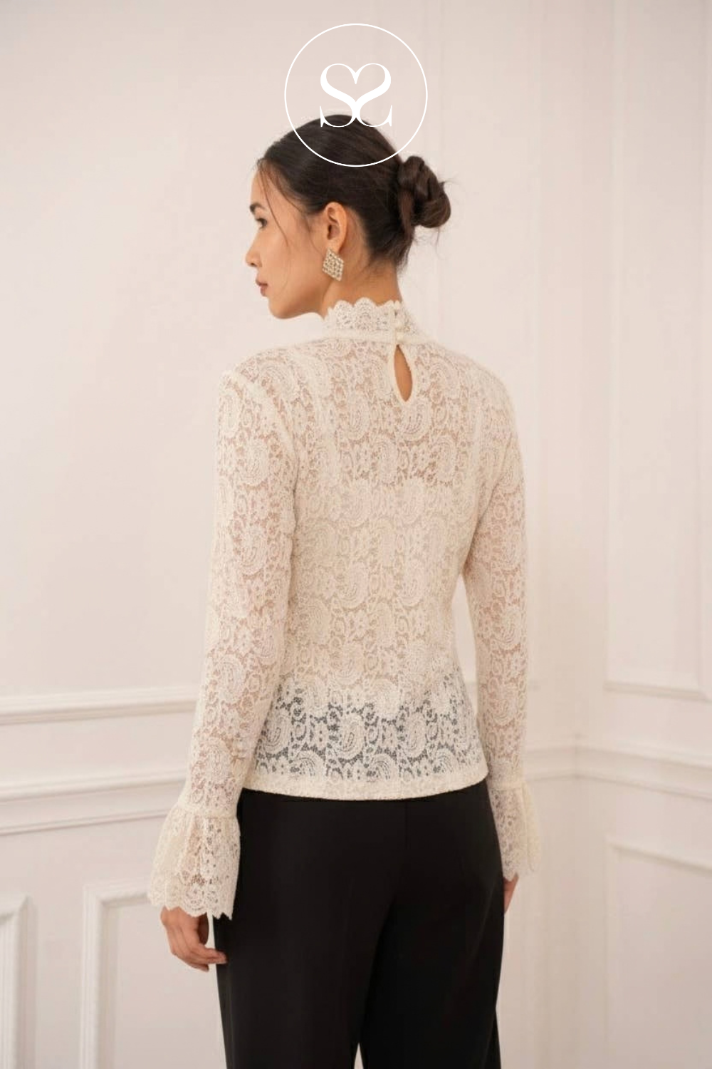 Cream High-Neck Lace Blouse — 81070