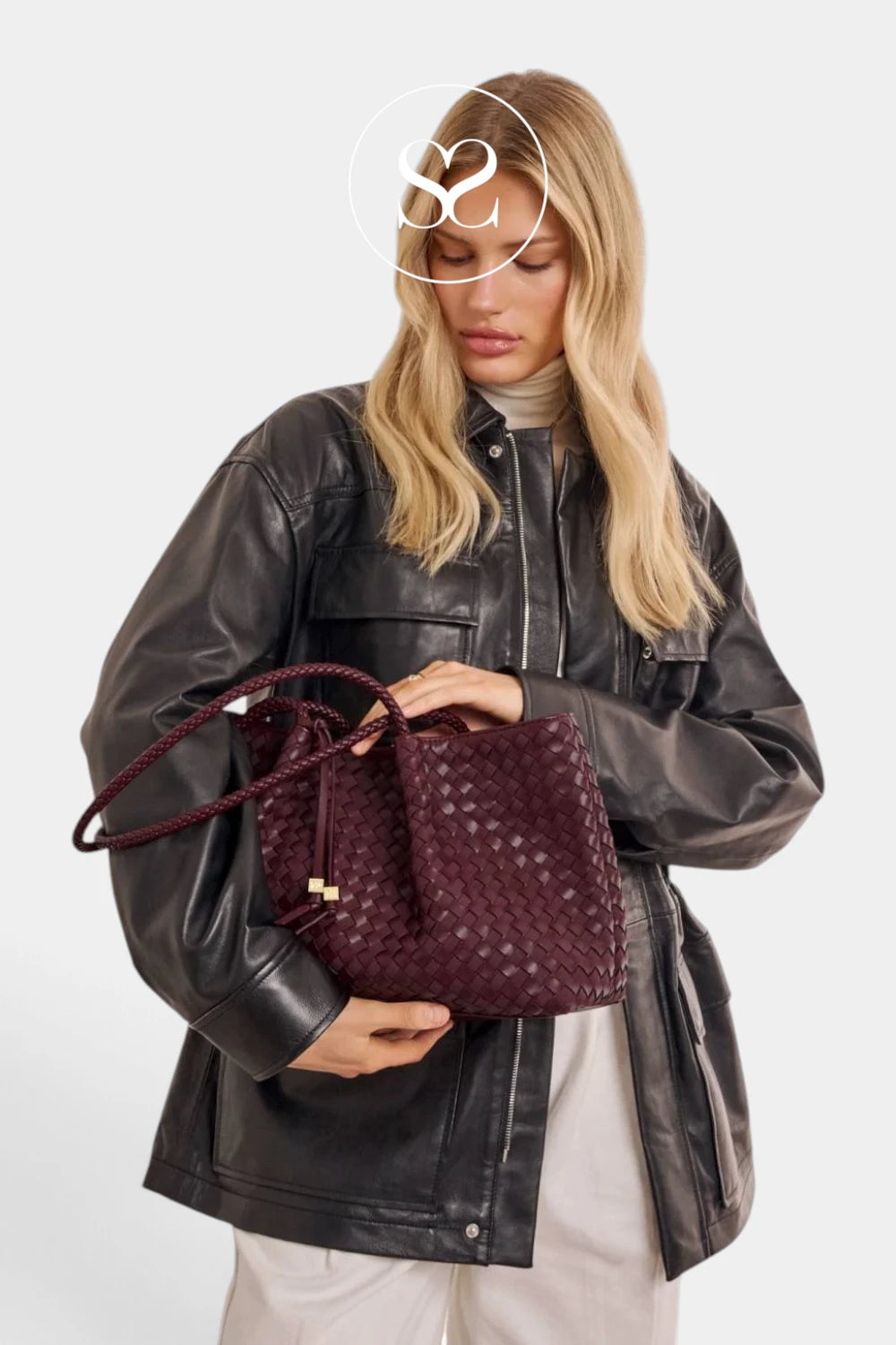Katie Loxton Wine Braided Shoulder Tote Bag - Nova