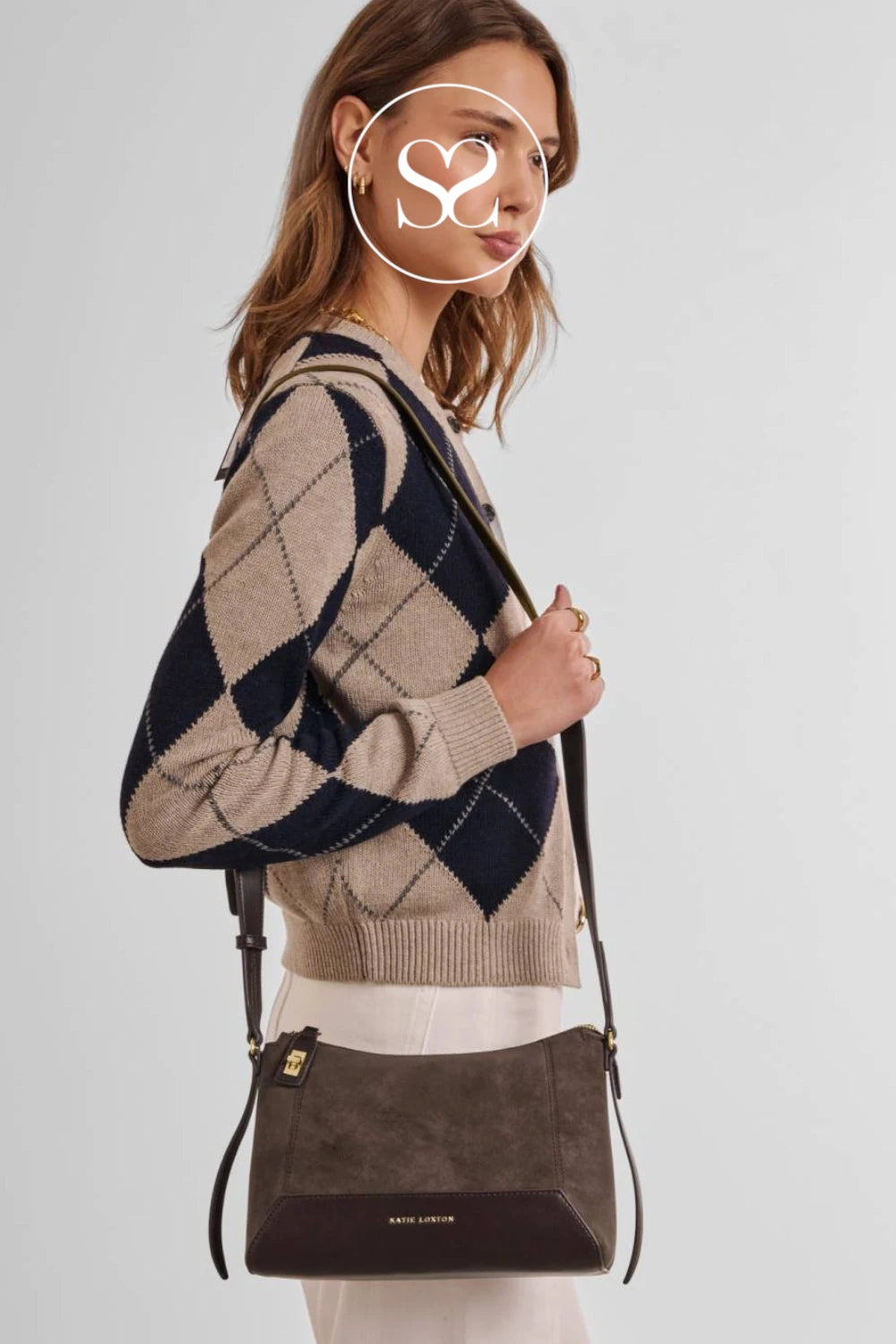 Katie Loxton Chocolate Suedette Crossbody Bag - Charlbury Ireland