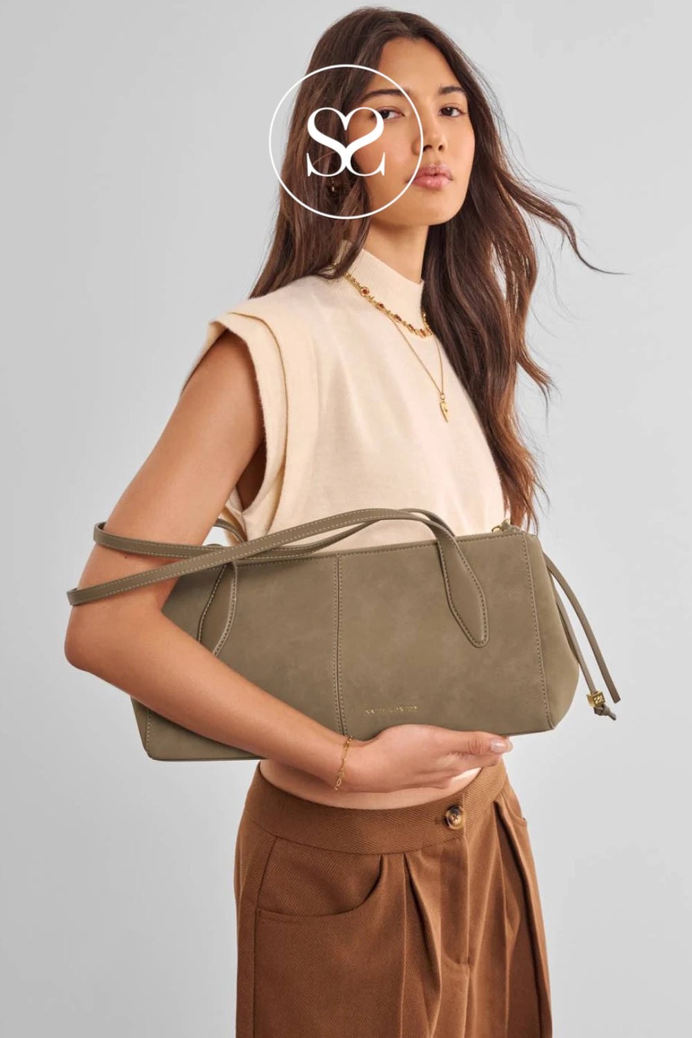 Katie Loxton Taupe Suedette Shoulderbag - Hattie