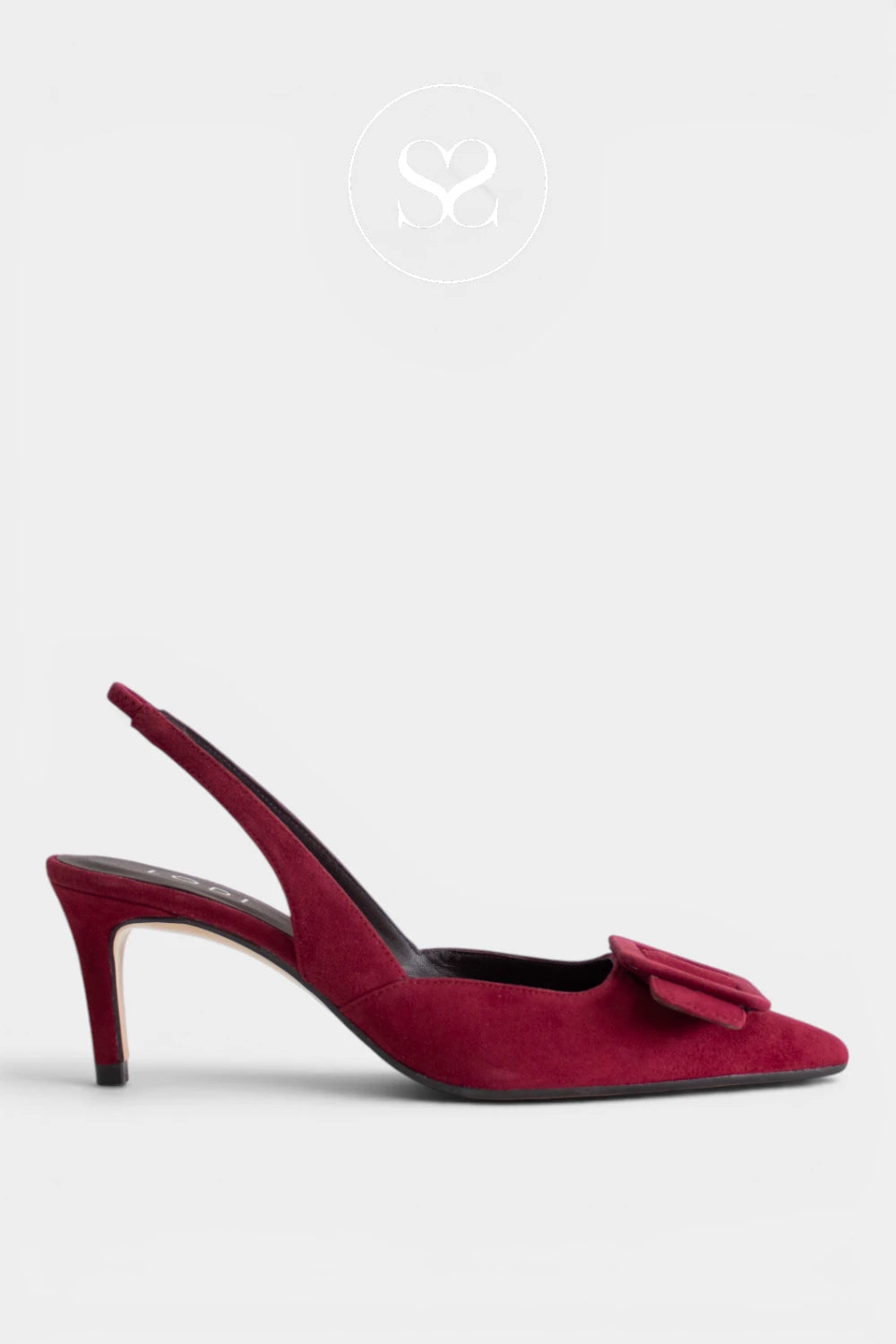 Nestor is a slingback court shoe from Lodi, crafted in rich burgundy suede with a pointed toe and a 6.5cm heel
