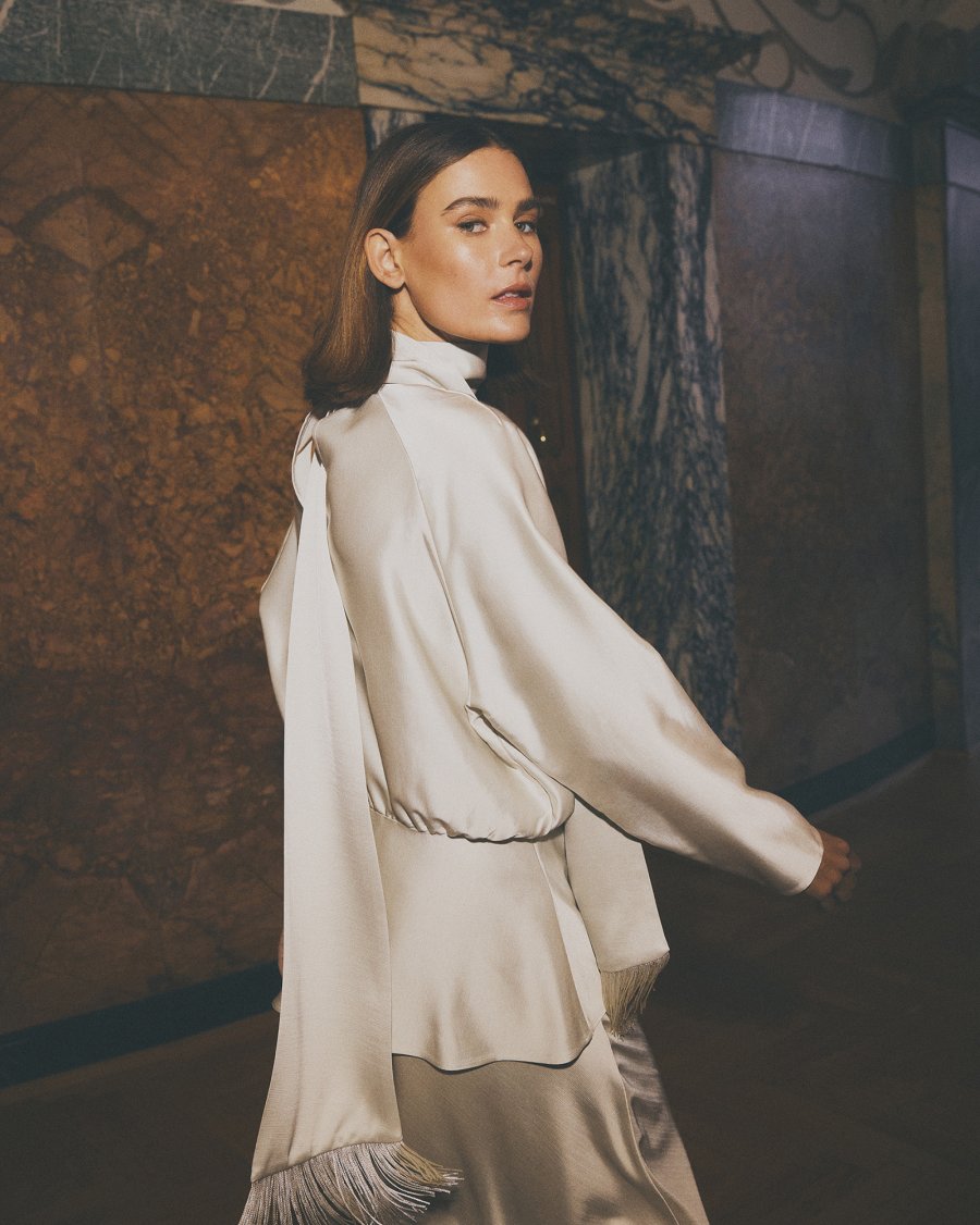 White Satin Top with High Neck - Vanessa Top