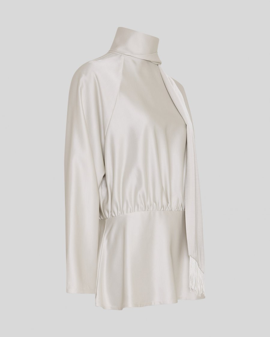 White Satin Top with High Neck - Vanessa Top
