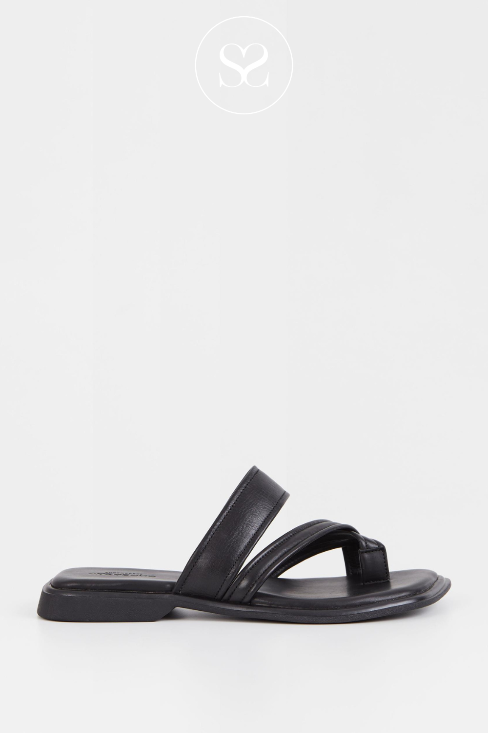 black leather flat slider sandals from vagabond