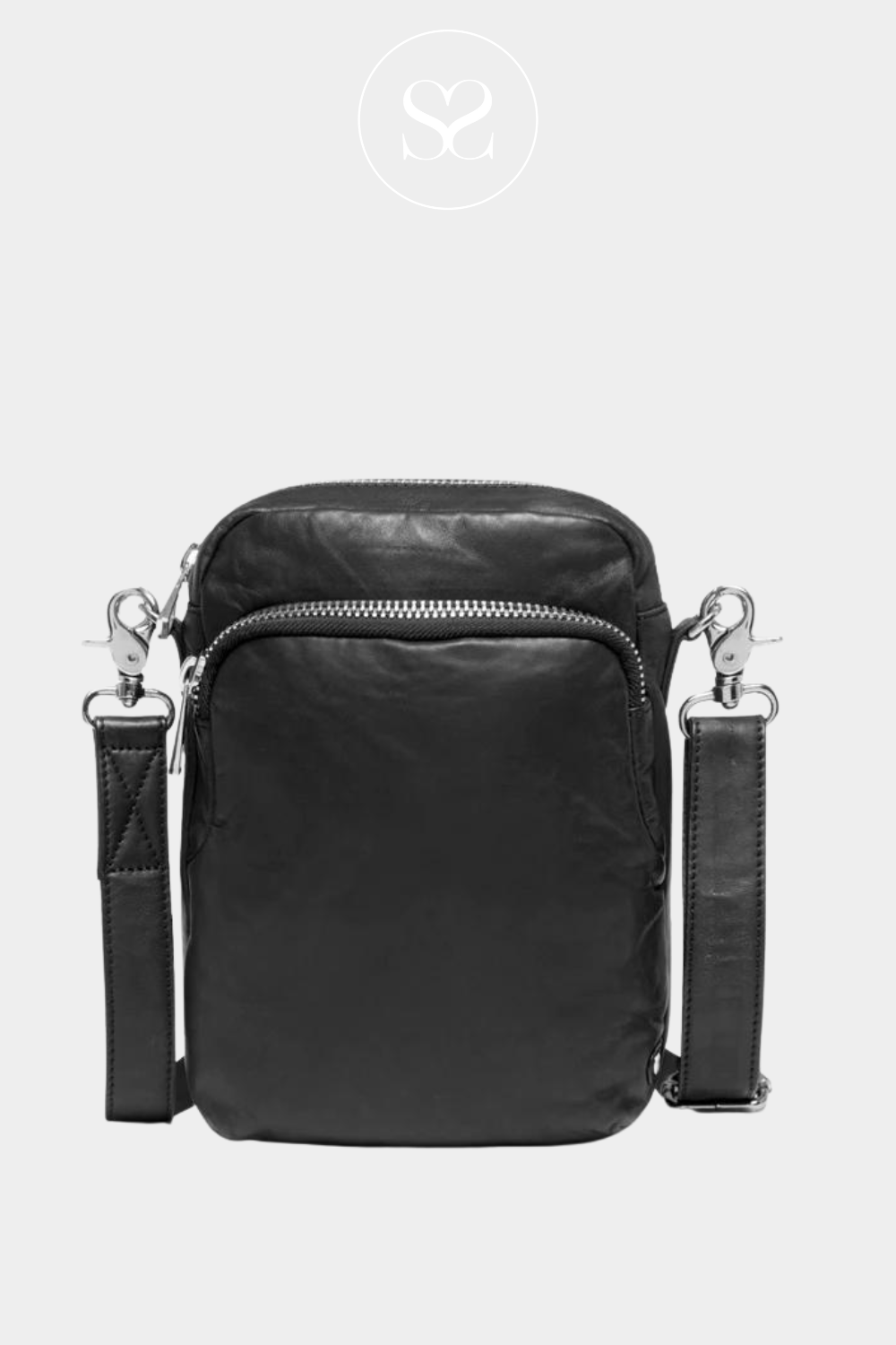 DEPECHE 15092 BLACK LEATHER SILVER HARDWEAR CROSSBODY PHONE BAG