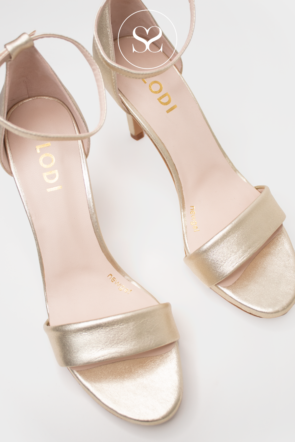 LODI IGOR GOLD HIGH HEEL SANDALS WITH ANKLE STRAP