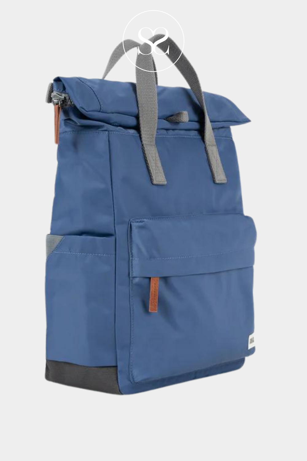ROKA CANFIELD B WATERPROOF BACKPACK BAG WITH FRONT ZIP POCKET, TWO SIDE DRINKS POCKETS AND GREY STRAP HANDLE