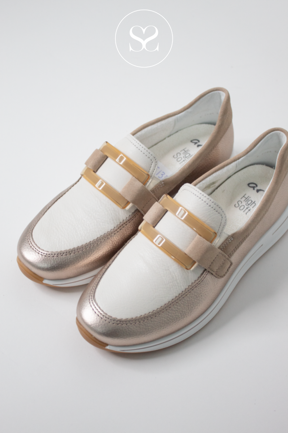 ARA 12-24822 GOLD AND CREAM SLIP ON LOAFER