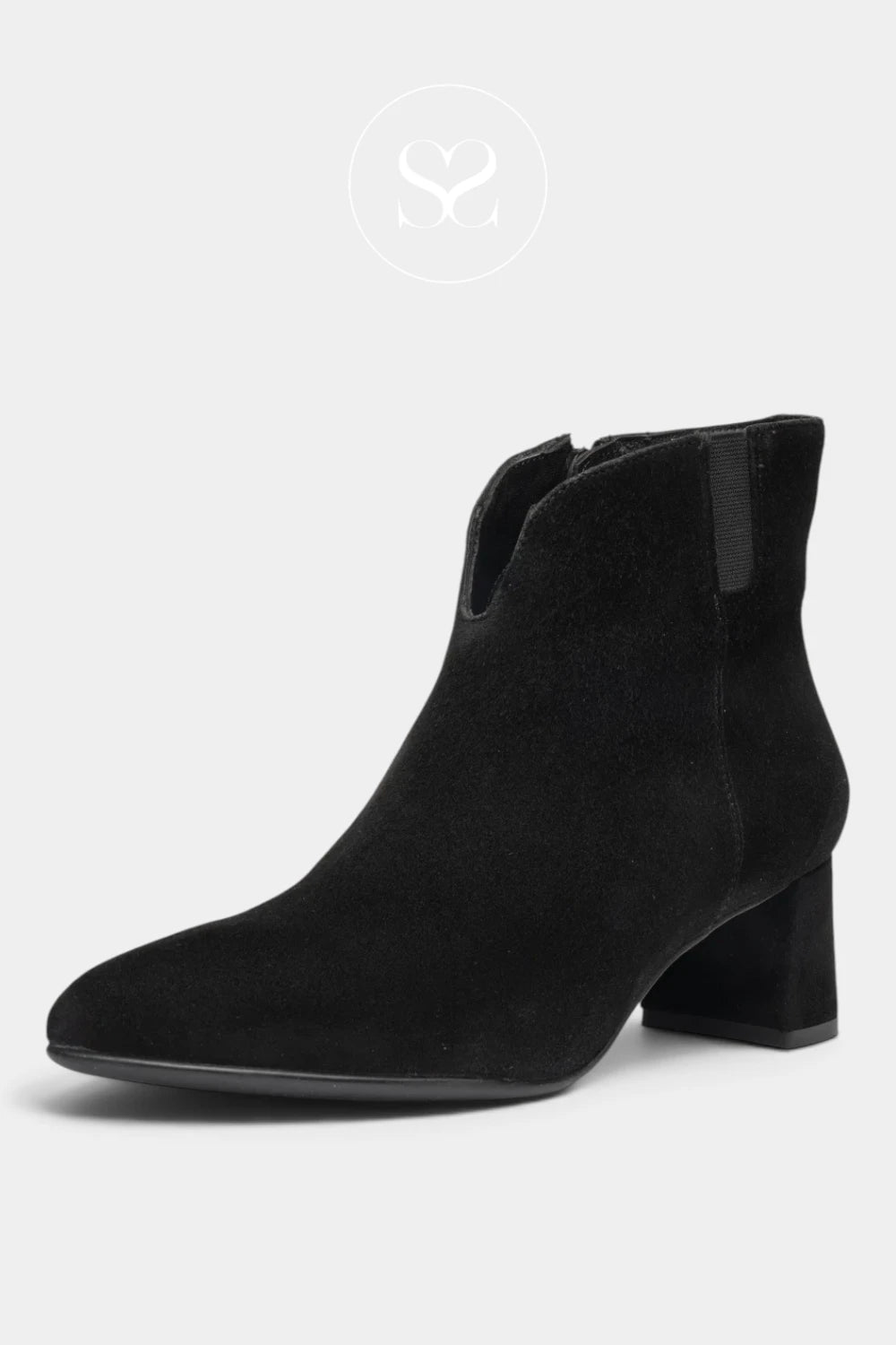 Ara Black Suede Pointed Toe Ankle Boots - 12-52408