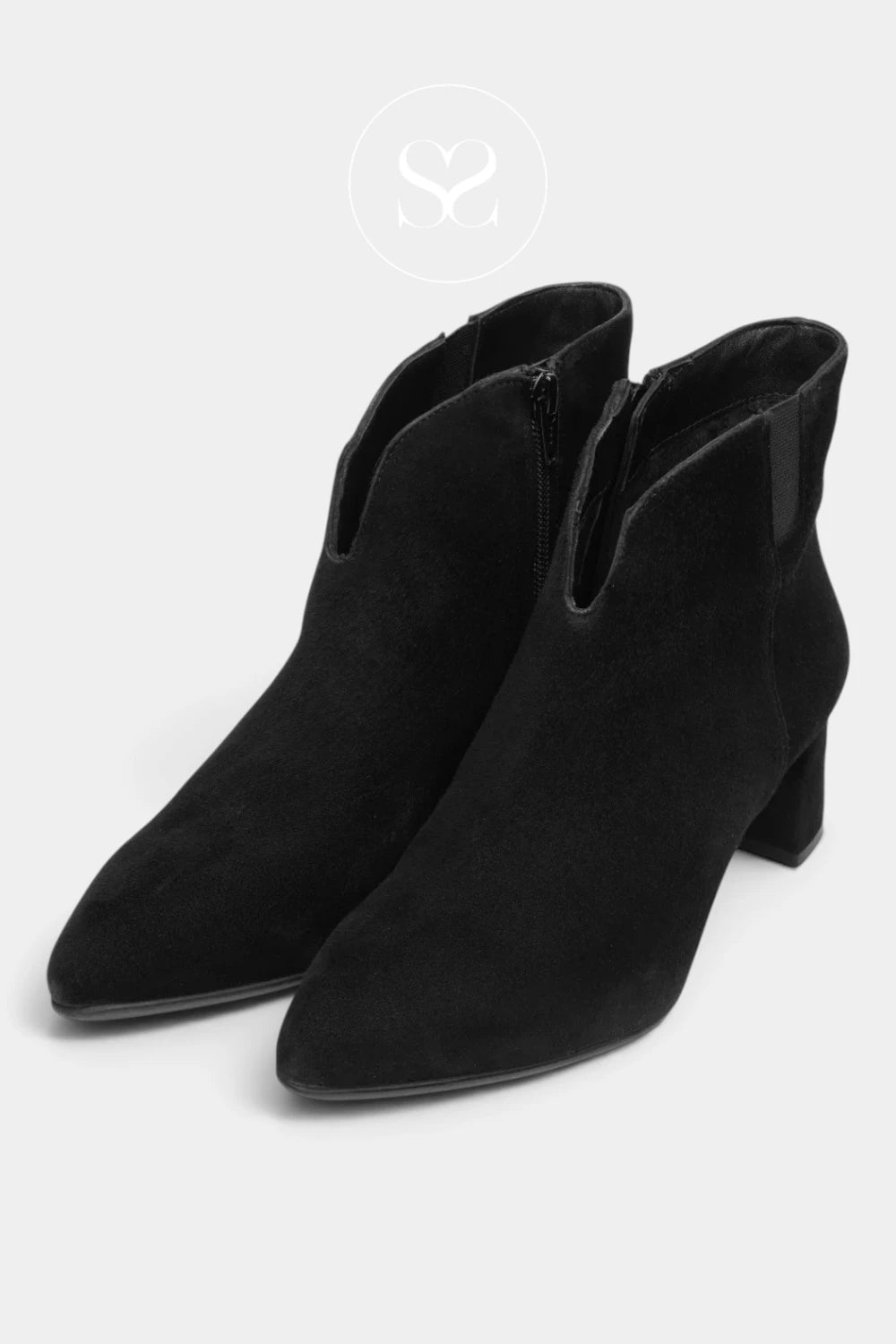 Ara Black Suede Pointed Toe Ankle Boots - 12-52408