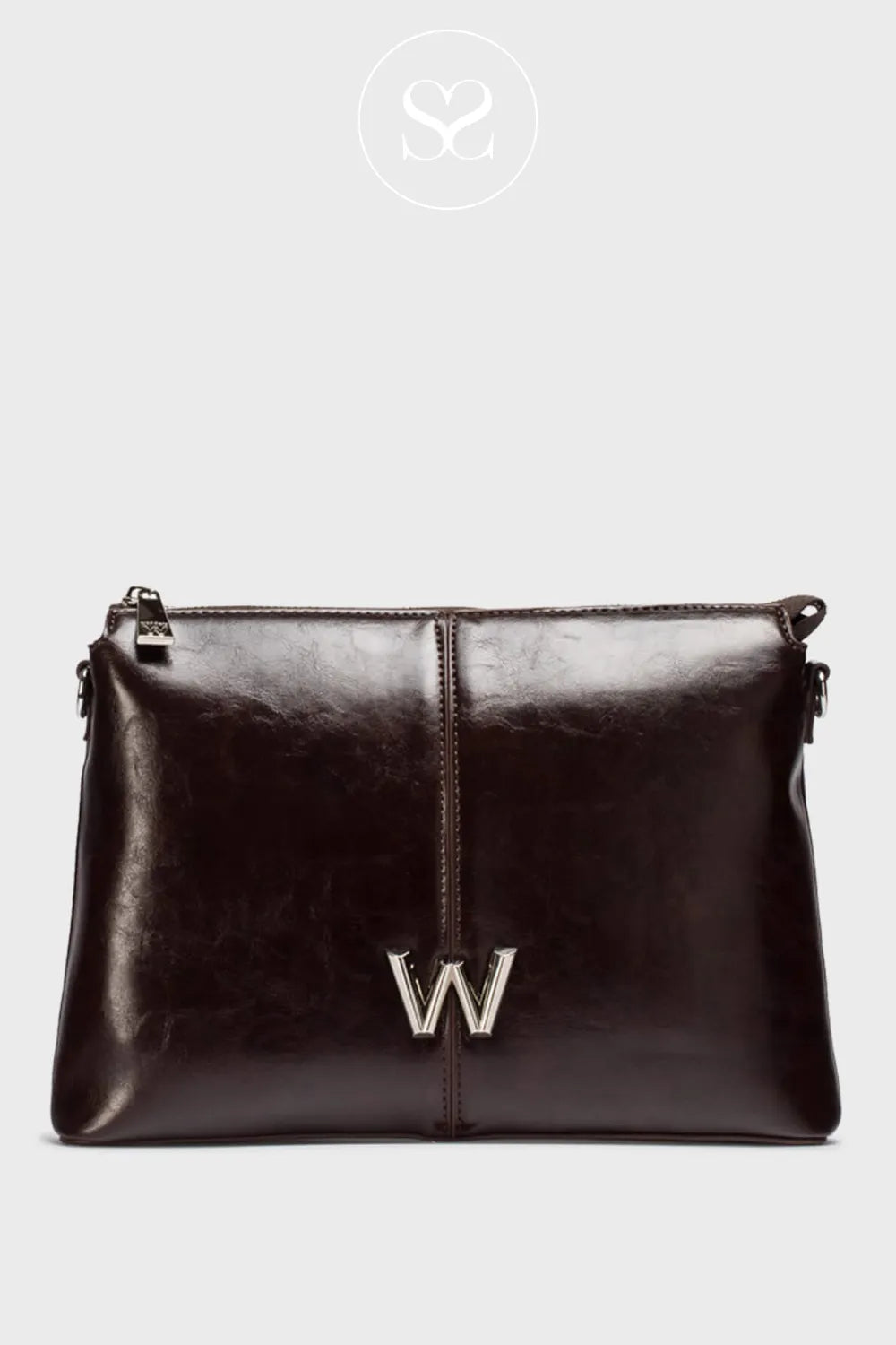 WONDERS DARK BROWN SHOULDER BAG WB-54022 FOR WOMEN MADE WITH SOFT SPANISH LEATHER AND SIGNATURE 'W' LOGO 