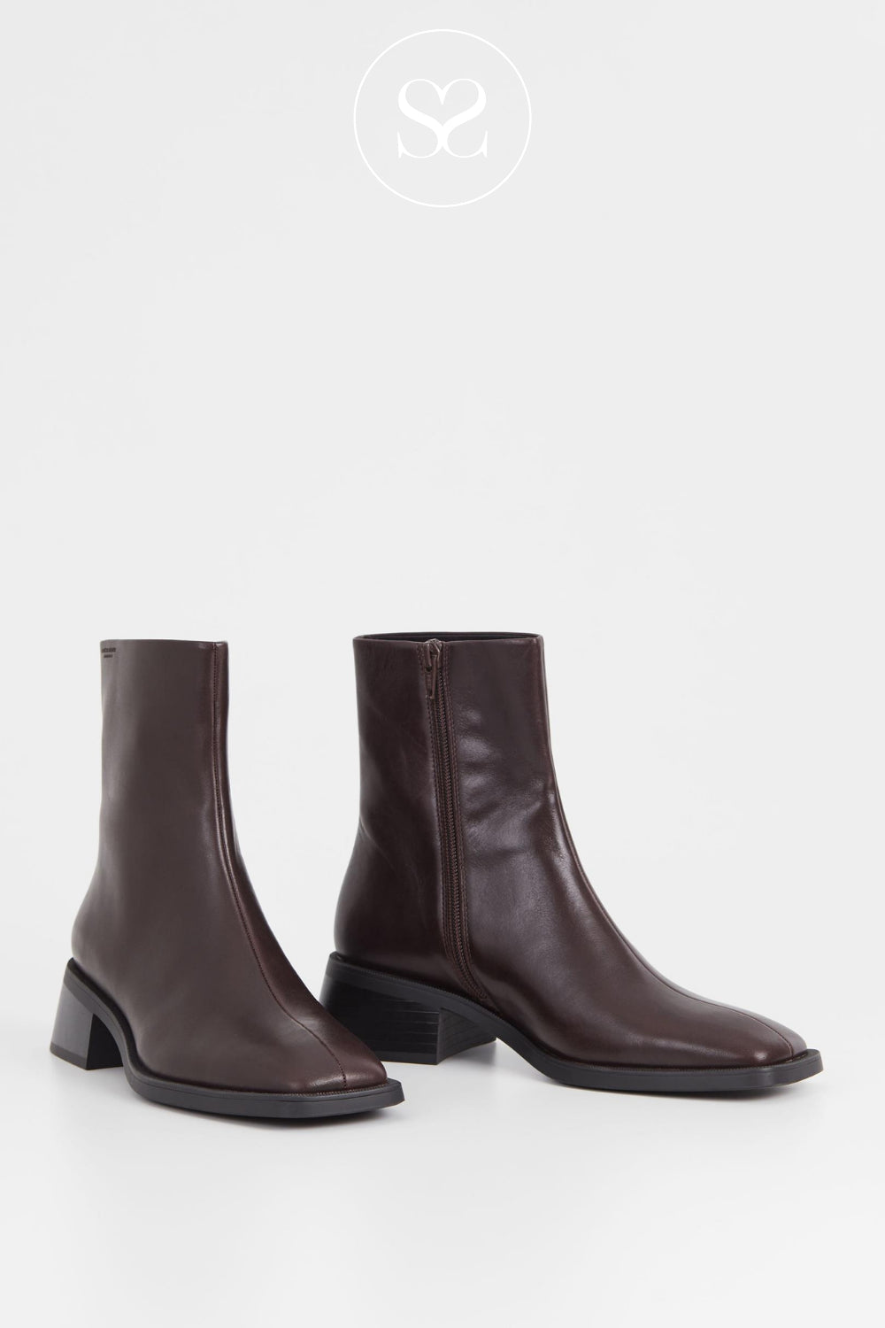 Dressy brown leather boots for everyday - low block heel ankle boots with zip