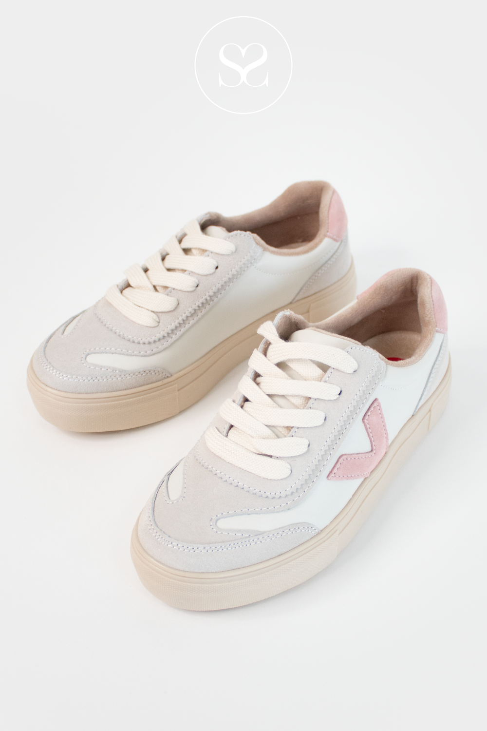 DRILLEYS PINK (FRENCH VANILLA) EIGHTY SNEAKERS WITH REMOVABLE INSOLE AND PINK SIGNATURE "V" LOGO ON THE SIDE 