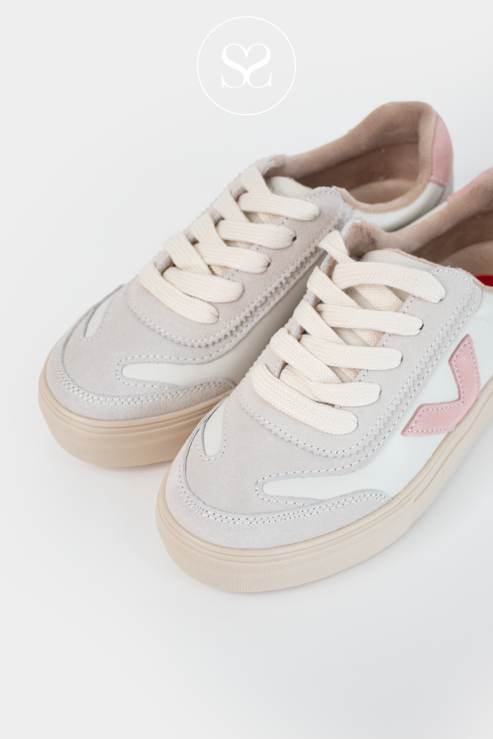DRILLEYS PINK (FRENCH VANILLA)  EIGHTY LIGHTWEIGHT PINK TRAINERS WITH LACES AND PLATFORM GUM SOLE 