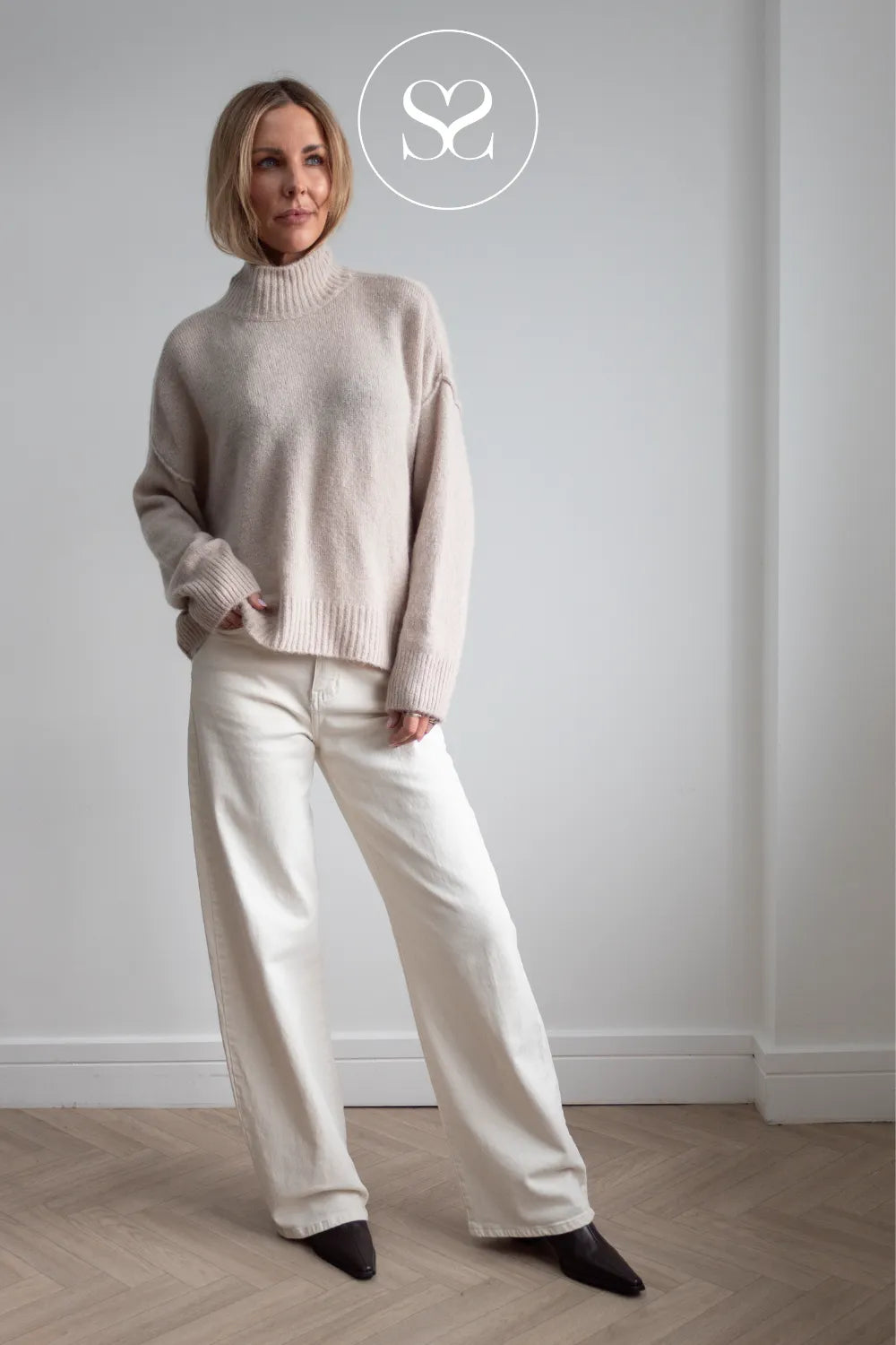 Beige High Neck Jumper - Cielom