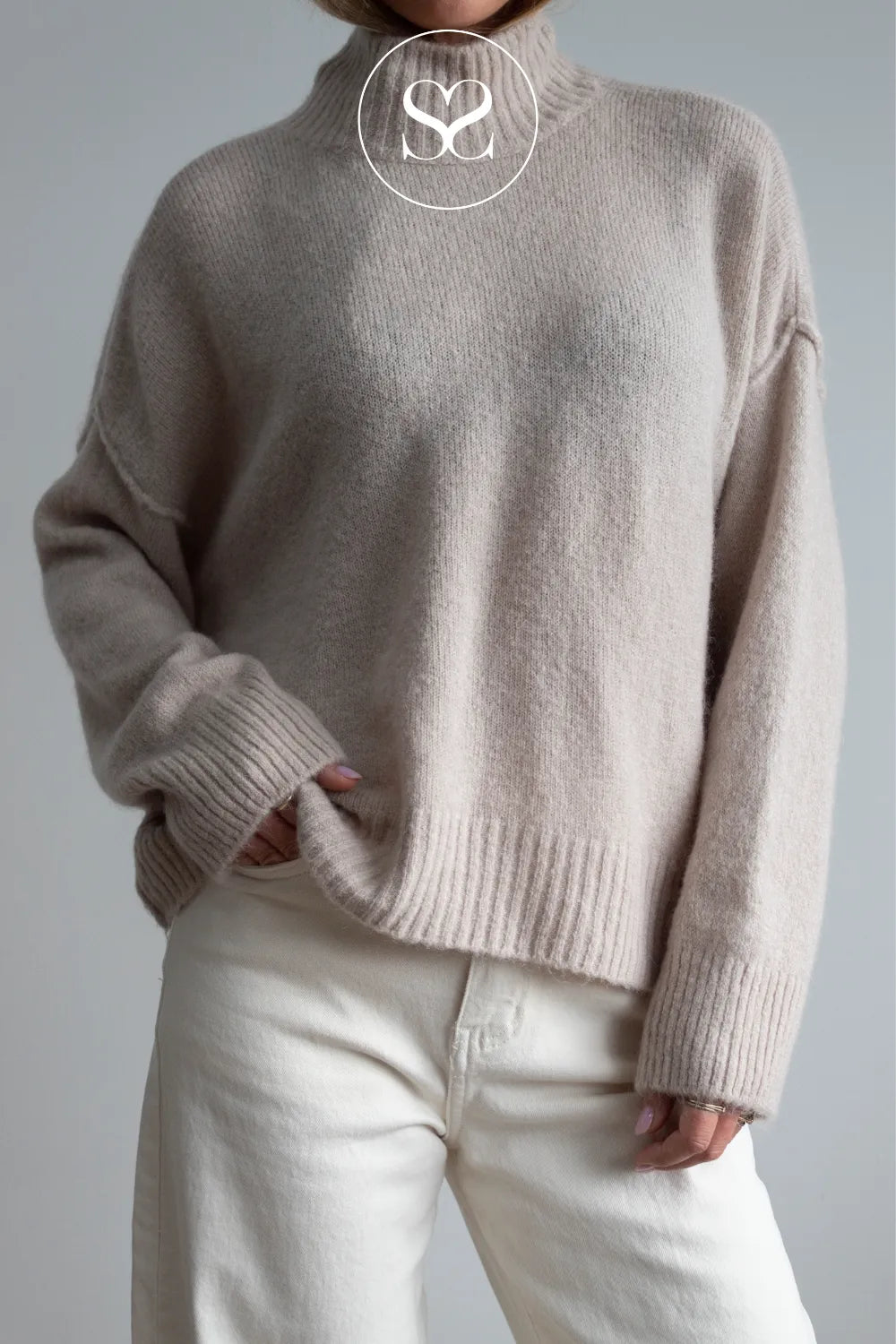 Beige High Neck Jumper - Cielom