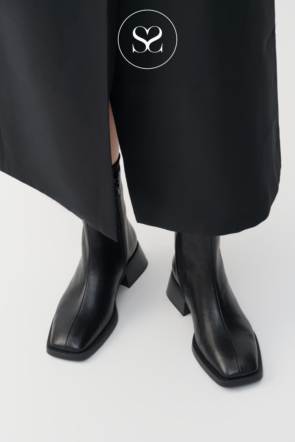 Square toe black leather boots from Vagabond Shoemakers in Ireland