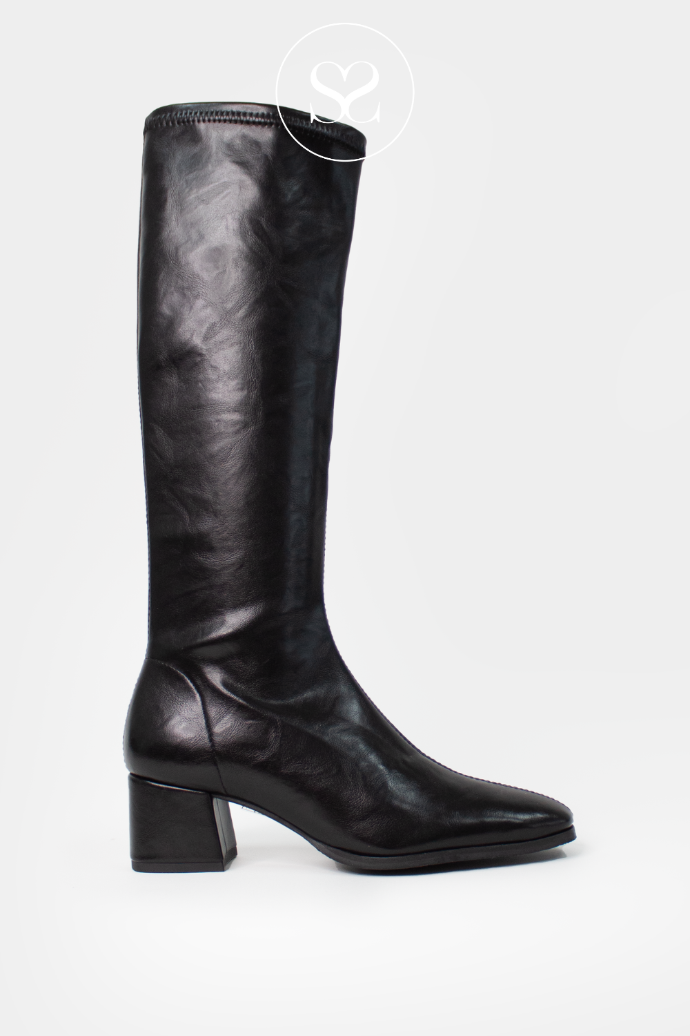 Miss Elastic Black Coated Knee High Sock Boots - 78331