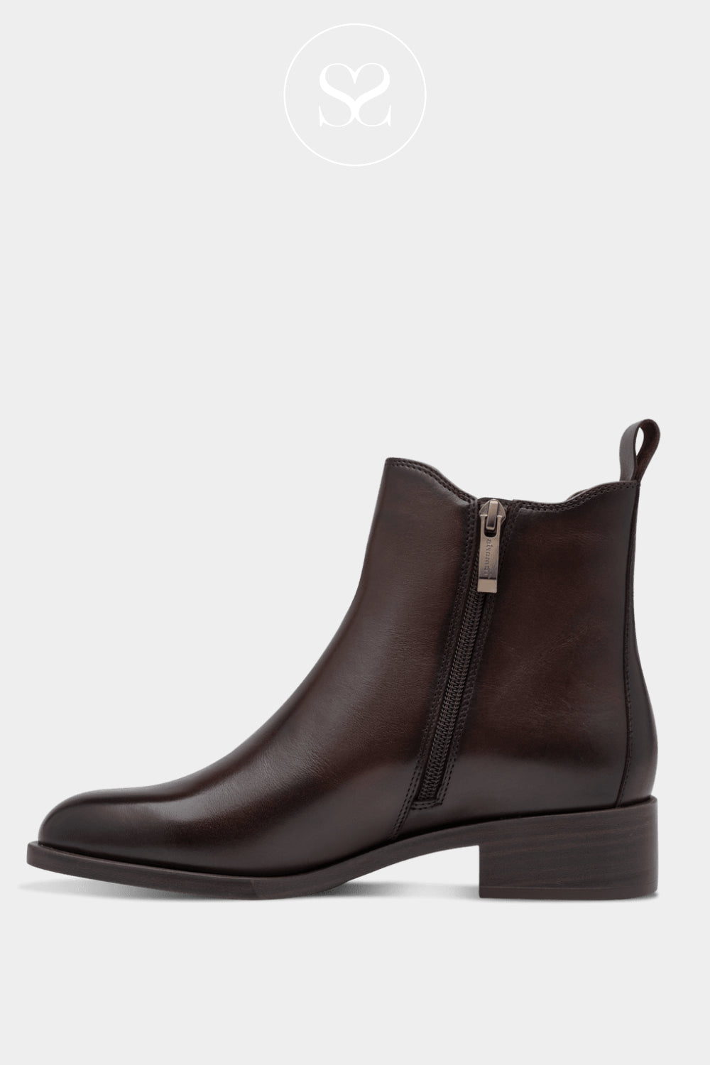 Tamaris Chocolate Brown Leather Chelsea Boots with a Zipper Closure and a low heel for Women in Ireland