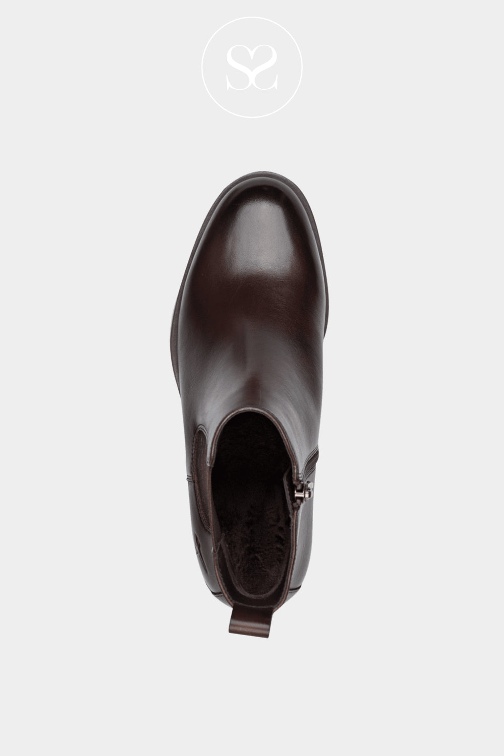 Tamaris Chocolate Brown Leather Round Toe Chelsea Boots — 1-25361