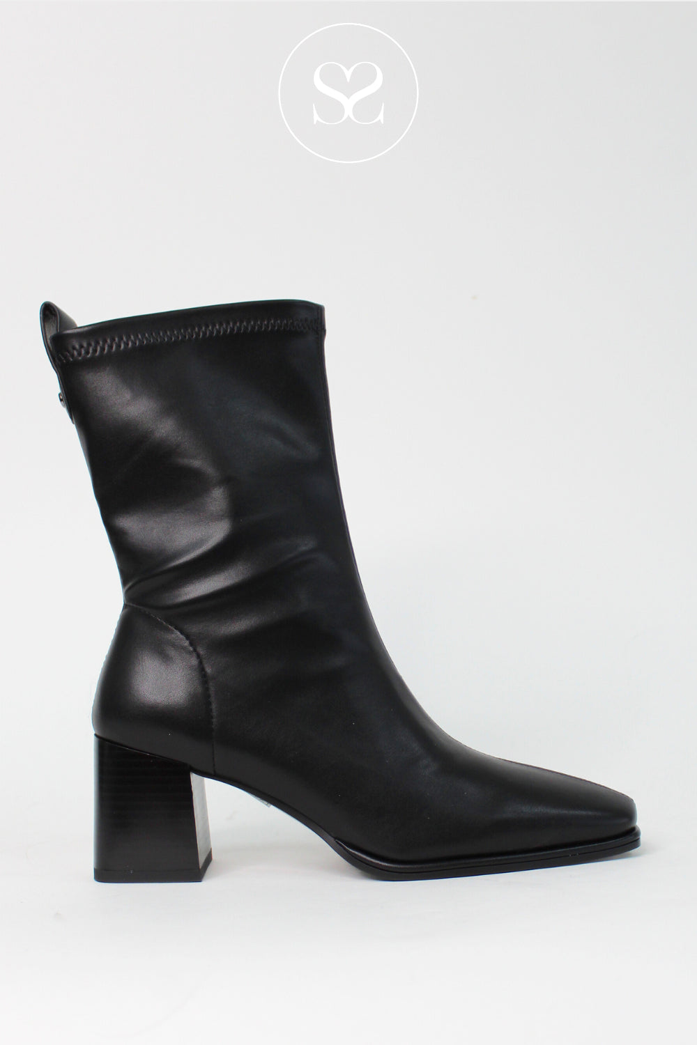 LODI BLACK SOCK STYLE ANKLE BOOTS WITH BLOCK HEEL - A-HEKA