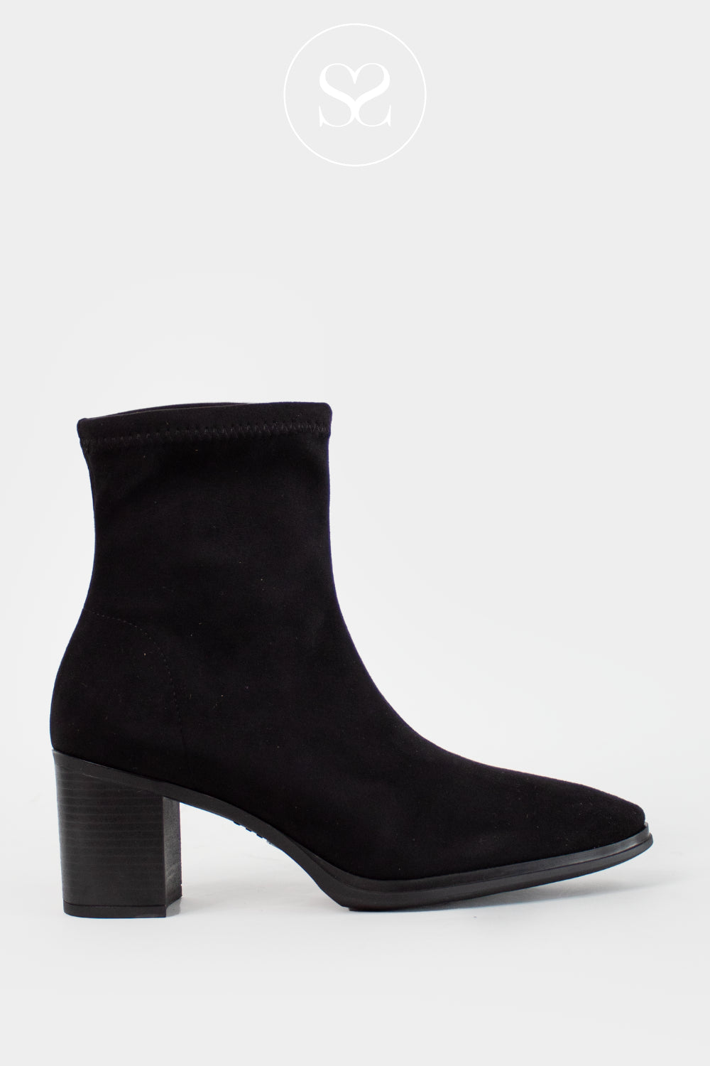 Miss Elastic Black Suede Block Heel Sock Boots - 78200
