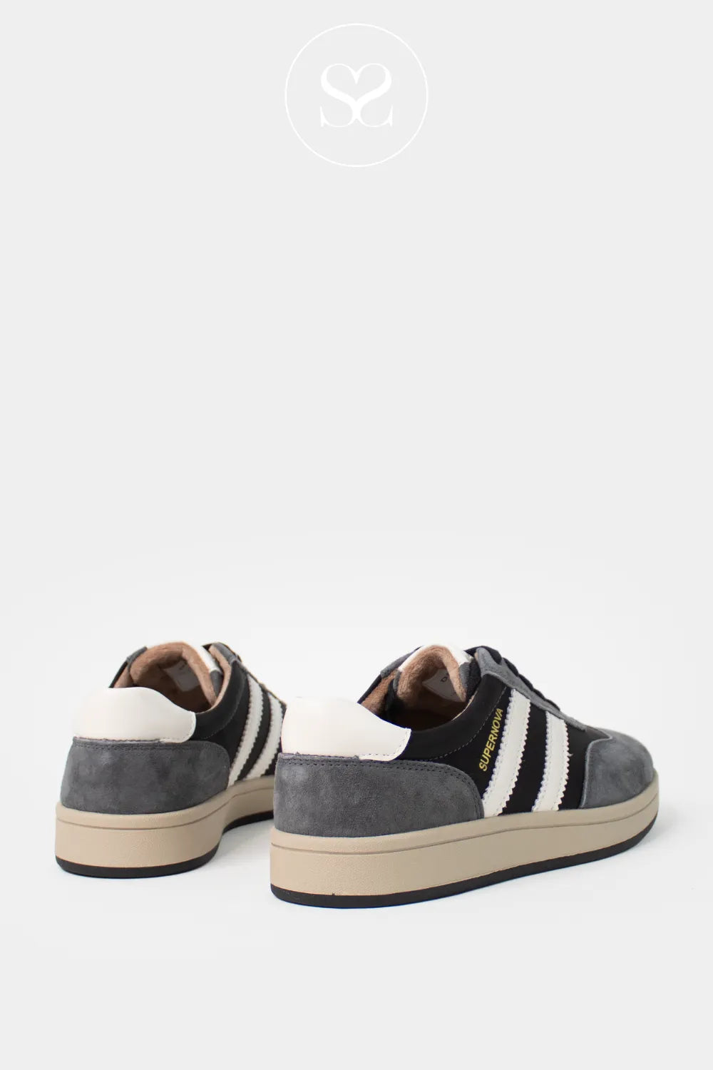 DRILLEYS GREY (MIDNIGHT SKY) FLATFORM TRAINERS - FORTY ONE FOR WOMEN WITH GREY SUEDE HEEL DETAIL AND FLEECE  INNER LINING