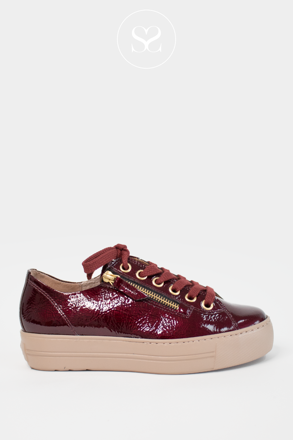 PAUL GREEN WINE PATENT PLATFORM TRAINERS WITH ZIP - 5006-248