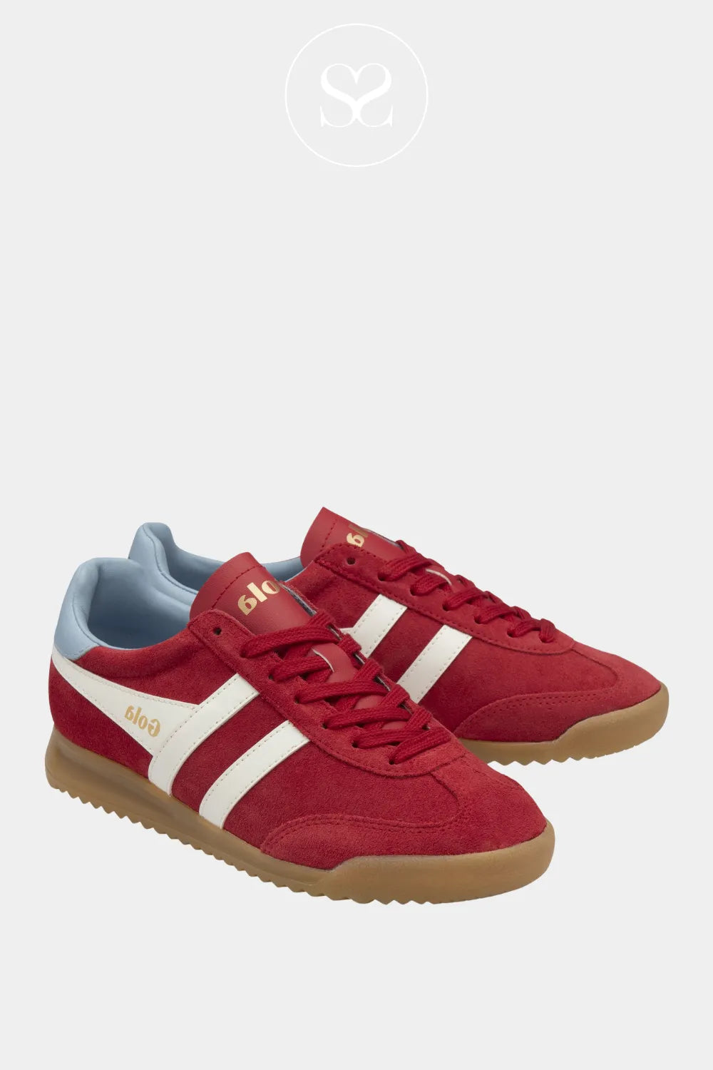 GOLA RED LEATHER AND SUEDE LOW PROFILE GUM SOLE CASUAL SNEAKERS FOR WOMEN 