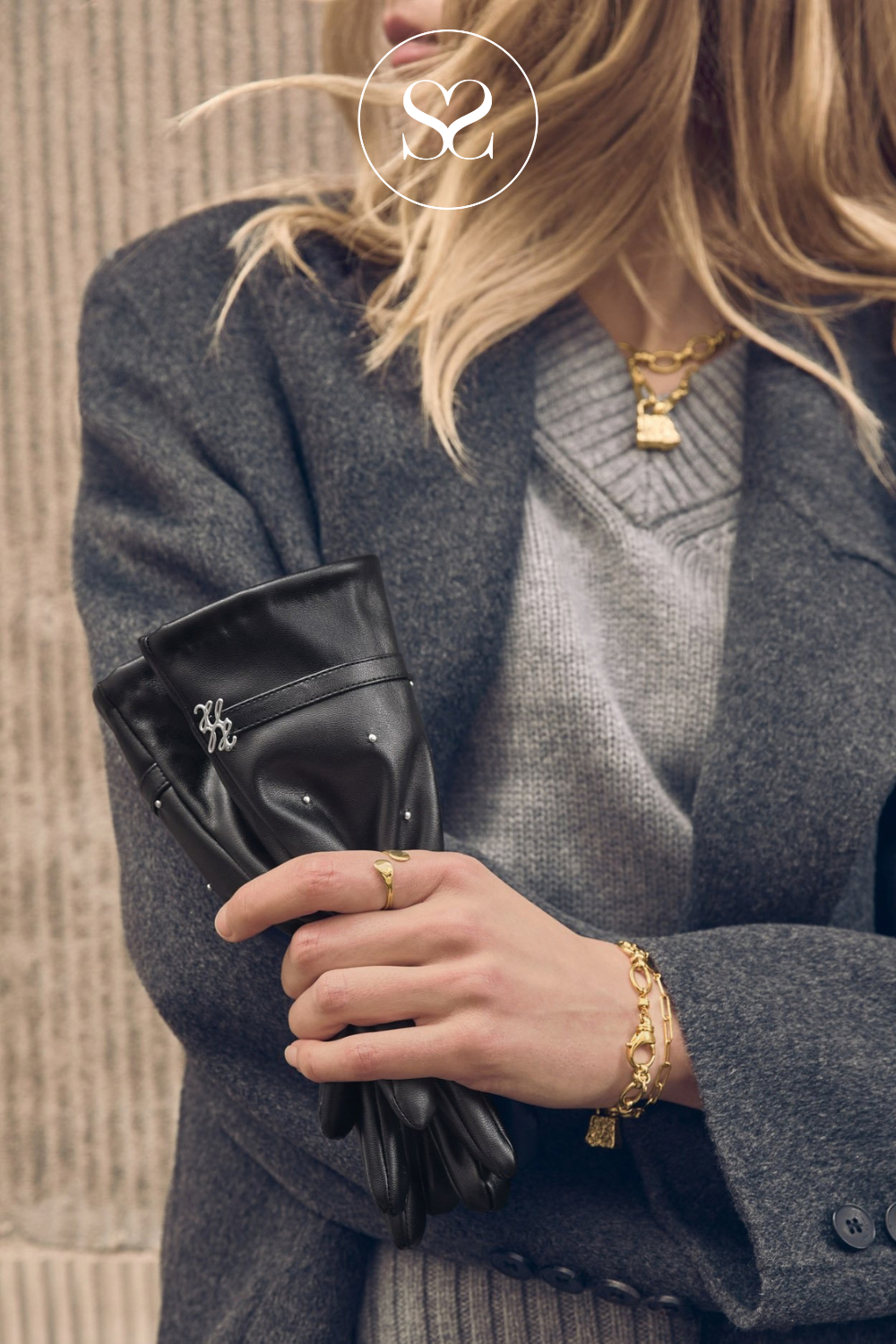 Katie Loxton Faux Leather Gloves - Black