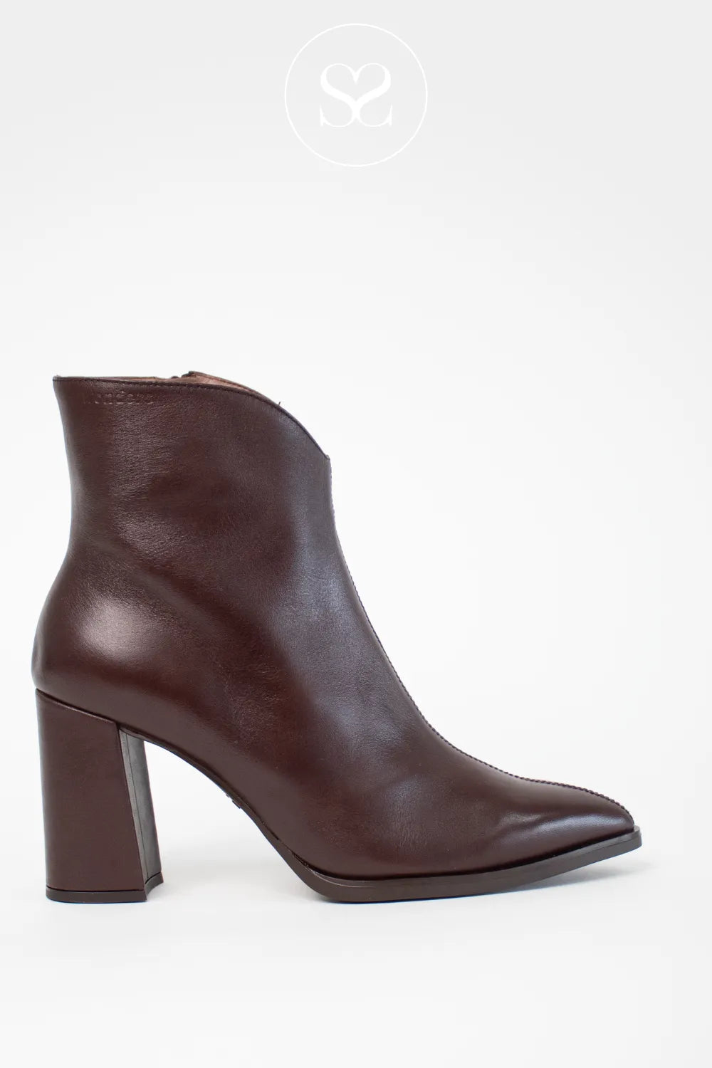 WONDERS CHOCOLATE BROWN POINTED TOE HIGH HEELED ANKLE BOOTS M-5430