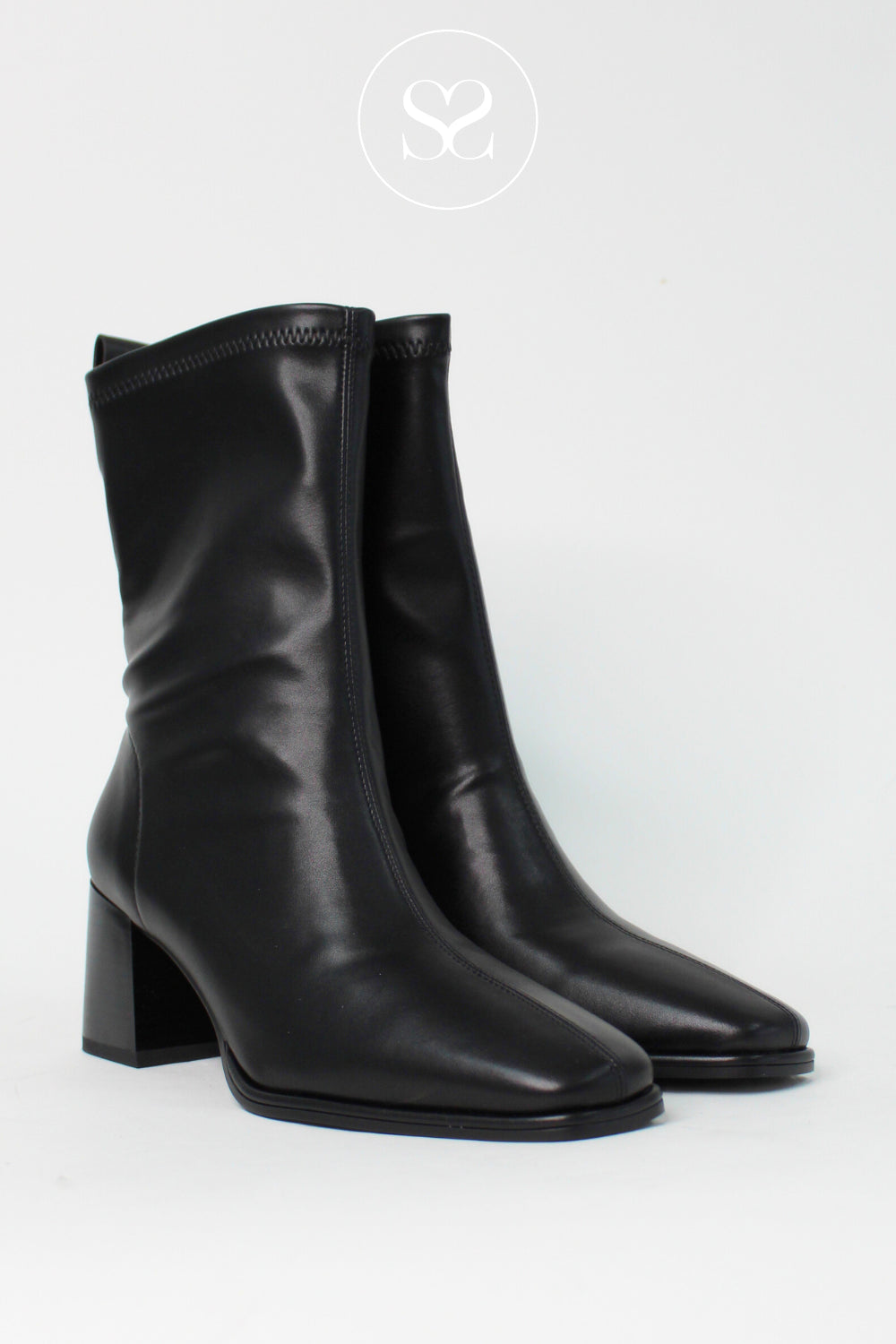 LODI BLACK SOCK STYLE ANKLE BOOTS WITH BLOCK HEEL - A-HEKA