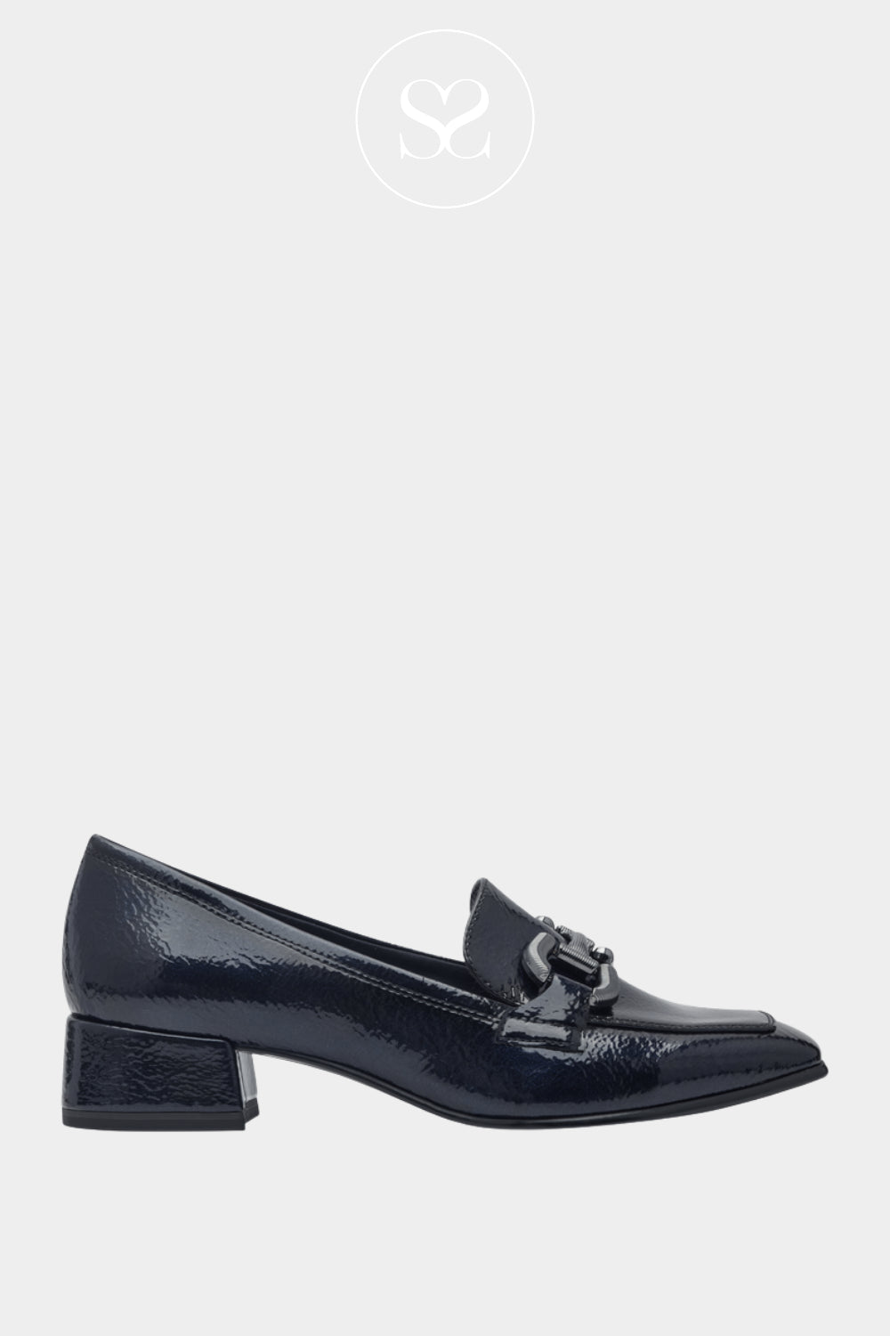 Tamaris Navy Patent Block Heel Loafers - 1-24316-43