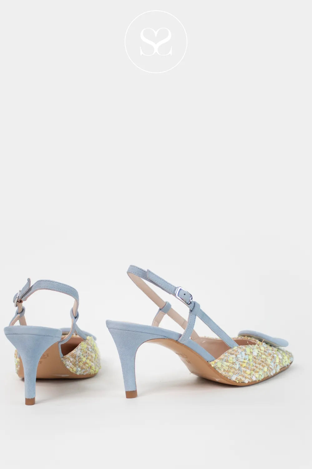 LODI Blue Woven Tweed Sling Back Heels - NIVIS