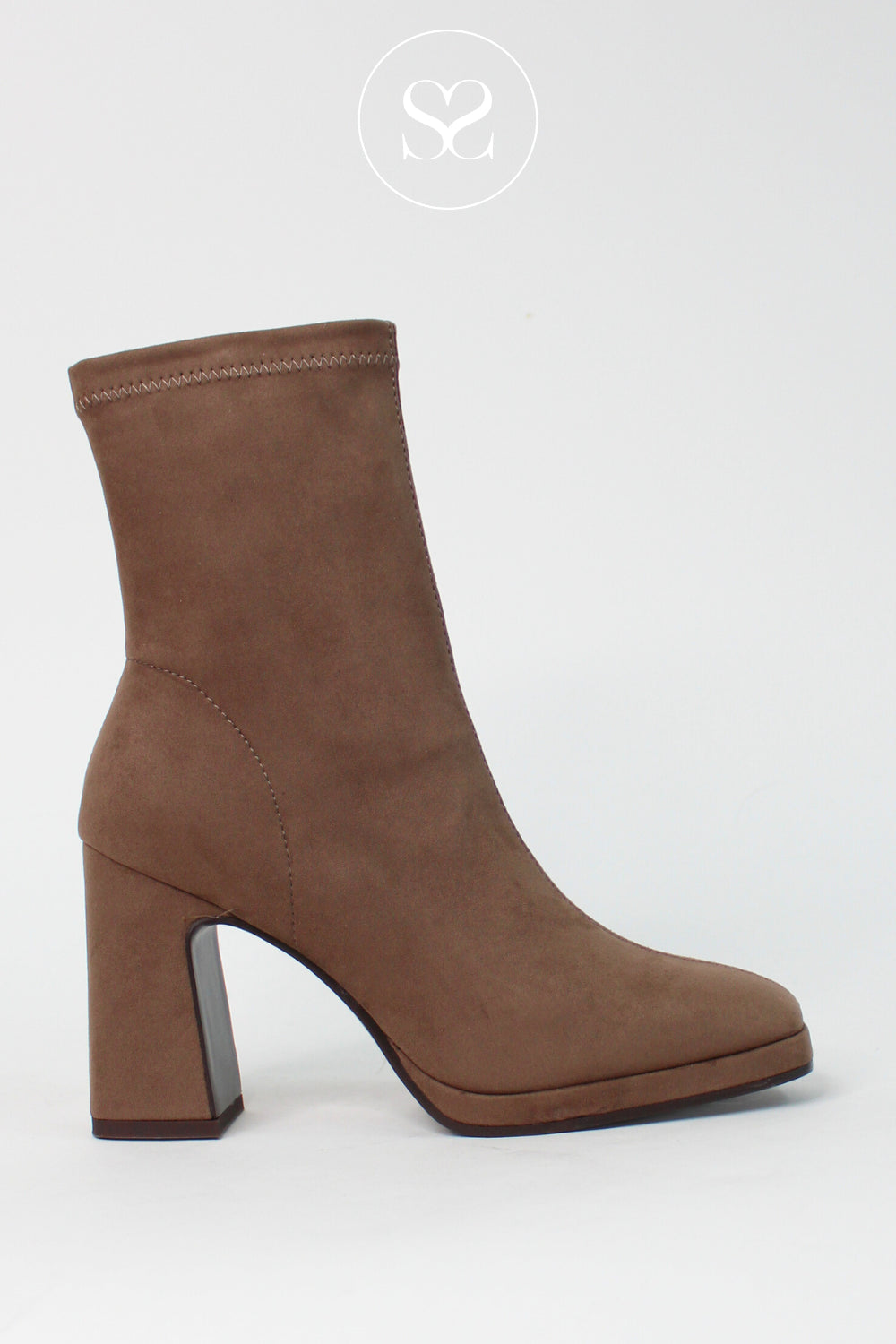LODI TAUPE SUEDE BLOCK HEEL PLATFORM SOCK BOOTS - LAIRA
