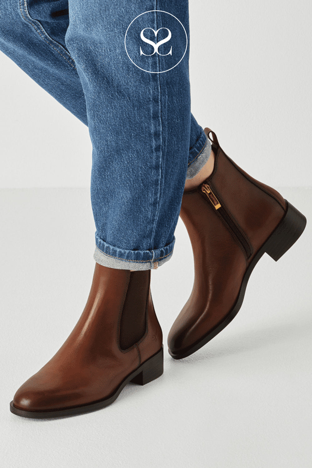 Tamaris Brown Leather Round Toe Chelsea Boots with a Zip Closure and a low 3.5cm Heel for Women in Ireland
