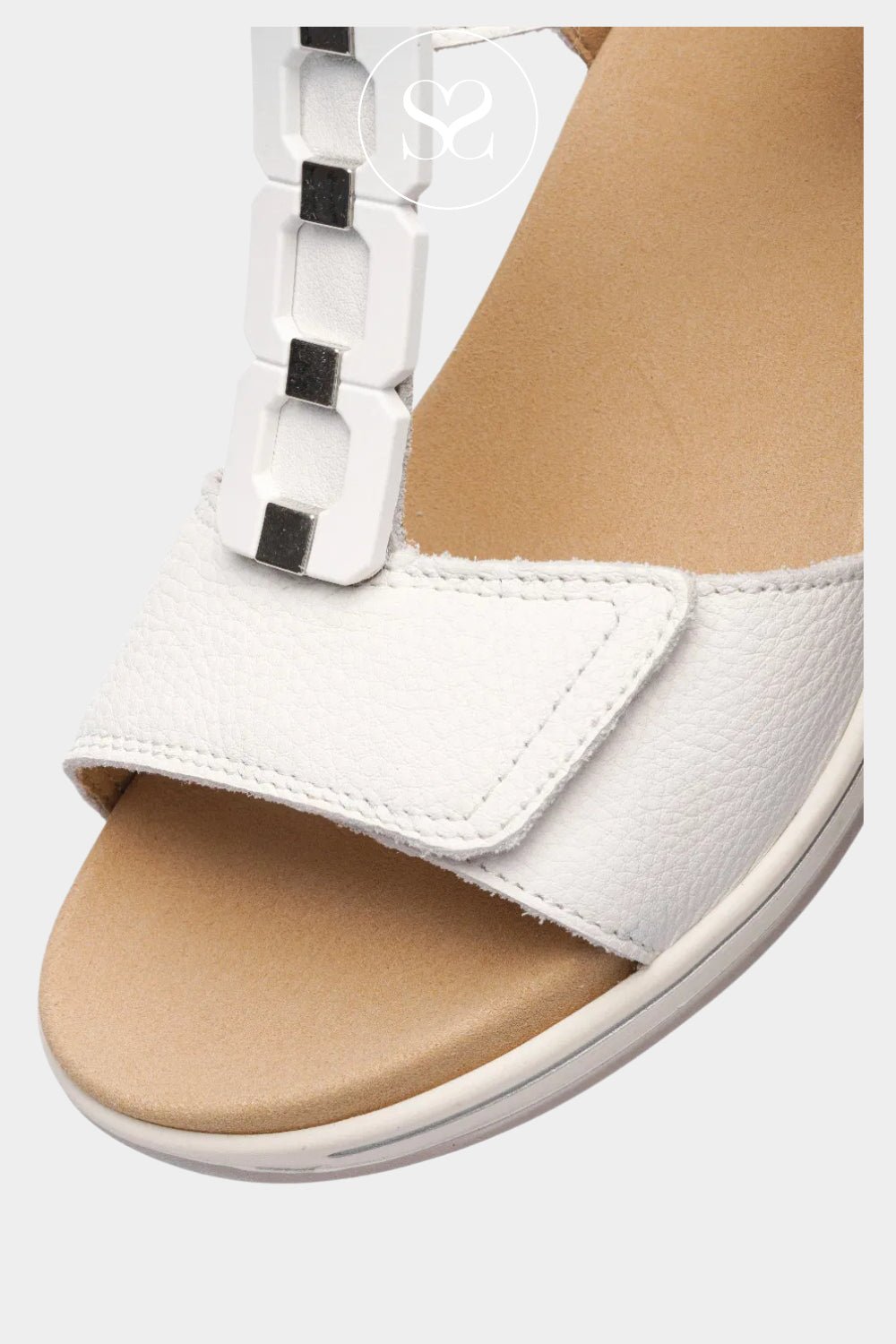 Ara Off-white walking sandals with front velcro straps.