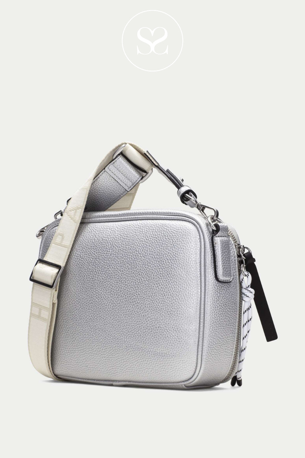 Hispanitas silver small leather crossbody bag with wide shoulder strap