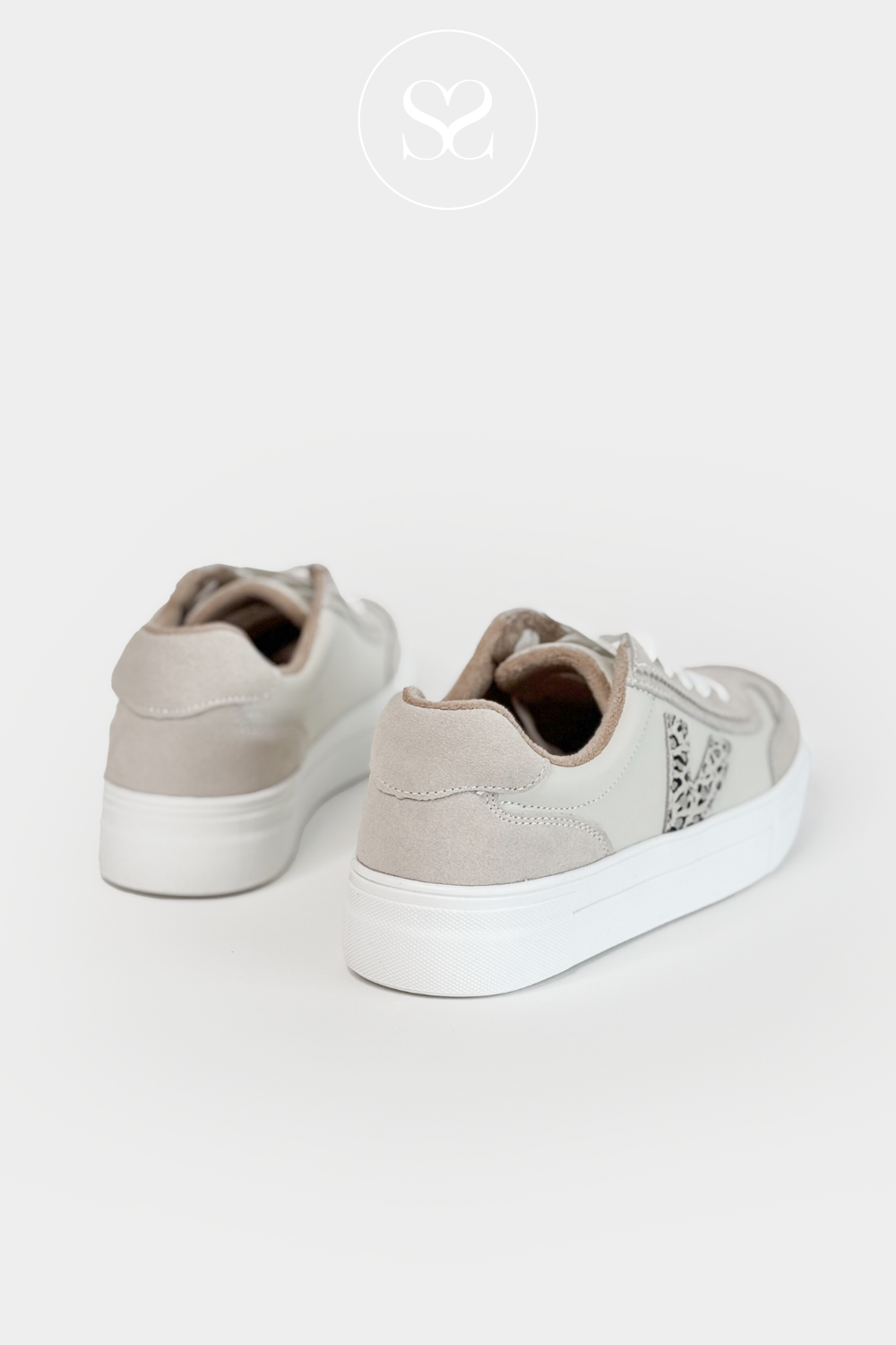 DRILLEYS CHEETAH (CHEETAH VANILLA) FLATFORM LACE UP TRAINERS EIGHTY MADE FROM VEGAN LEATHER LIGHTWEIGHT COMFORT EVERYDAY SNEAKER WITH CUSHIONED REMOVABLE INSOLE AND SIGNATURE "V" LOGO DESIGN IN CHIC CHEETAH PRINT